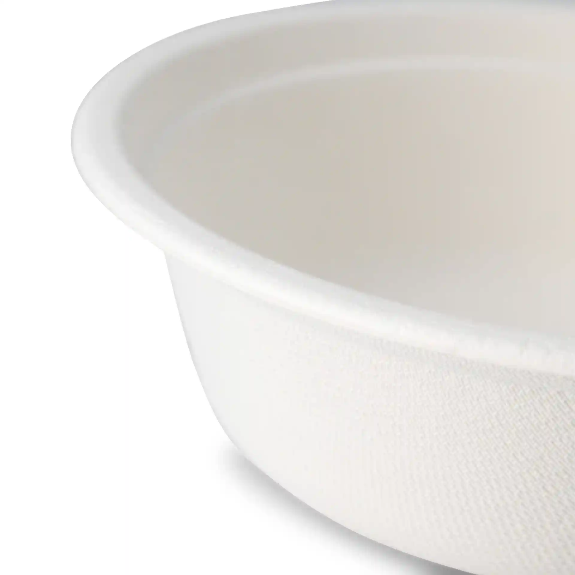Bol profond rond en canne à sucre, couleur blanche, diamètre de 155 mm et hauteur de 54 mm.