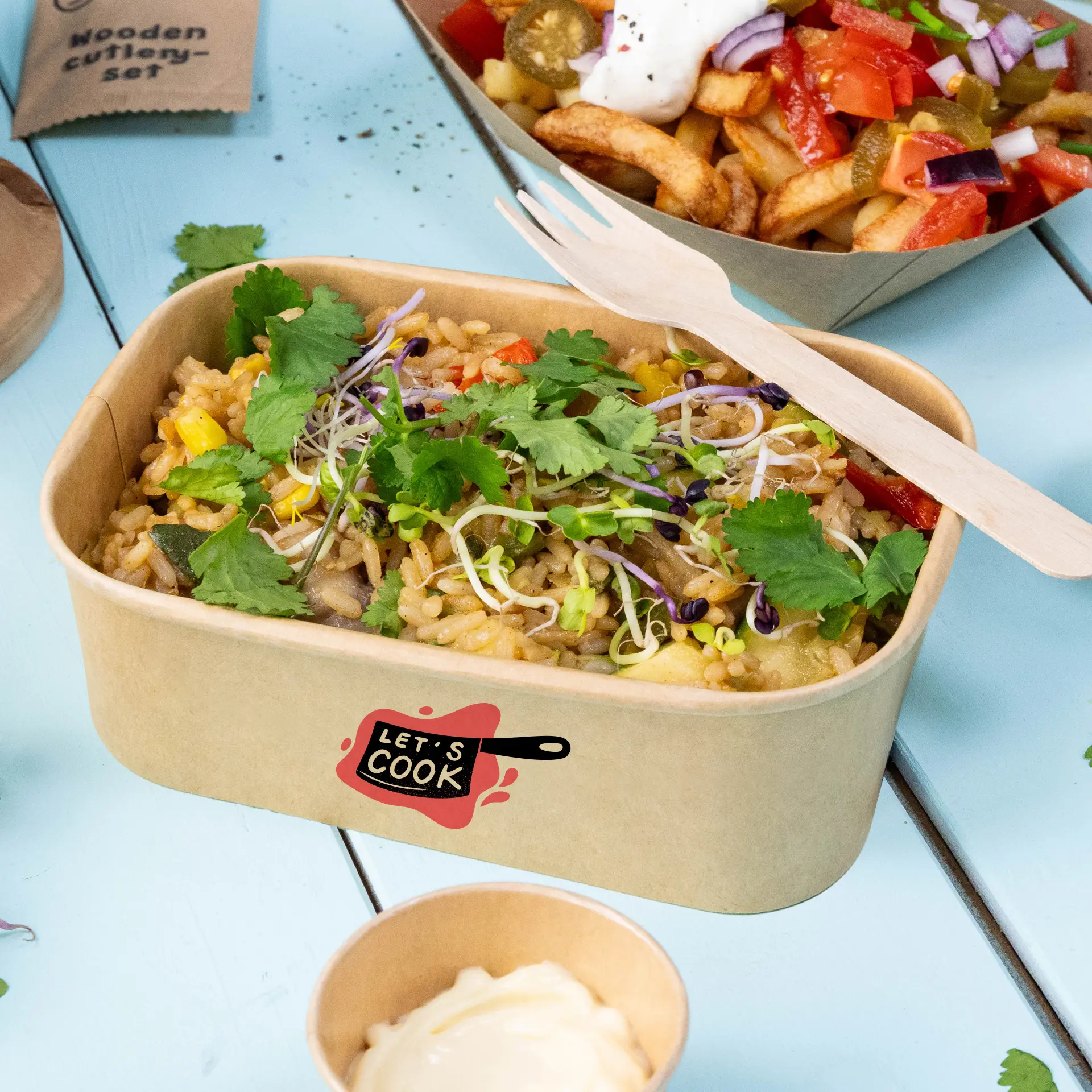 Saladier personnalisé (rectangulaire), 750 ml / 30 oz, brun, avec revêtement PLA