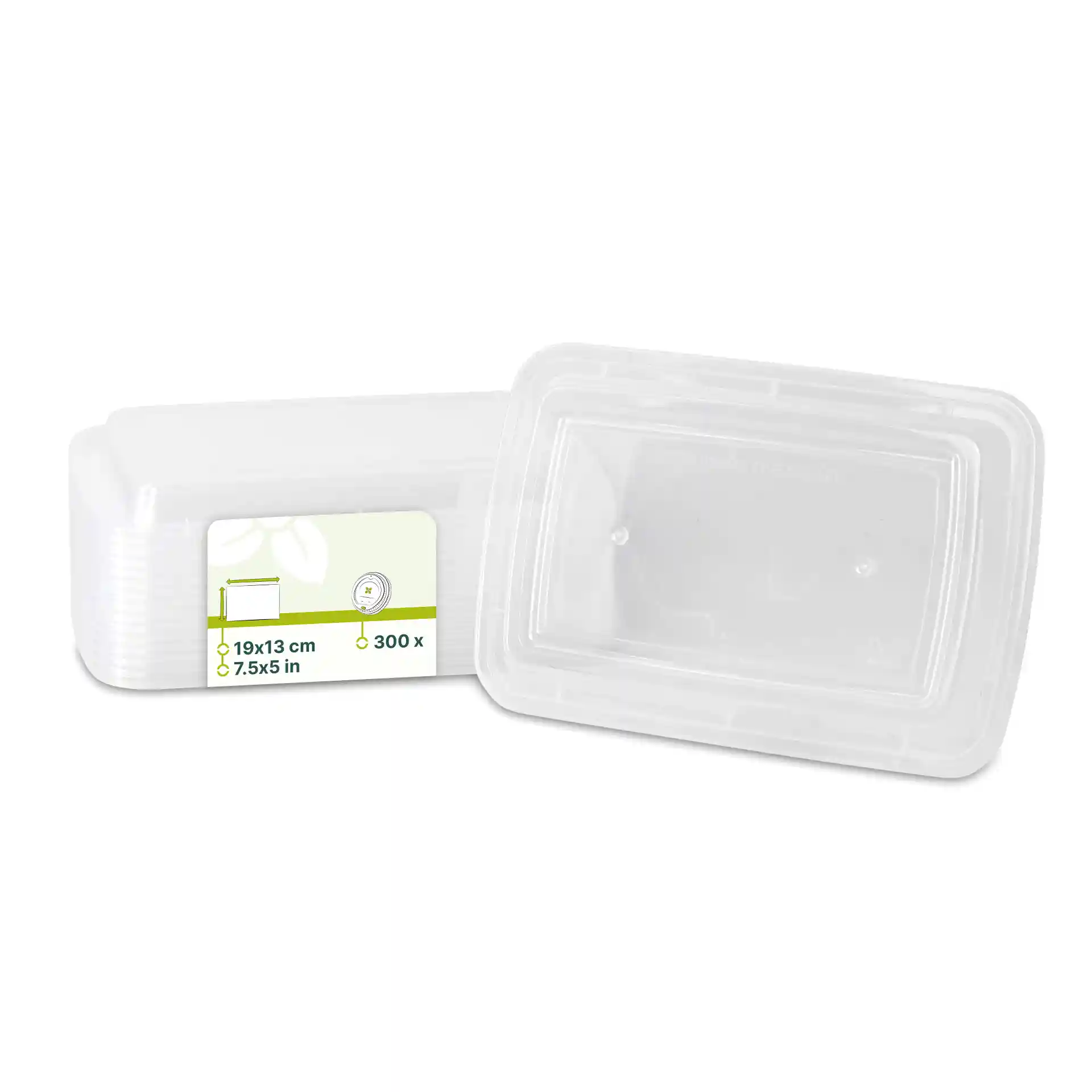 Couvercle rectangulaire transparent réutilisable en polypropylène, dimensions 19x13 cm.