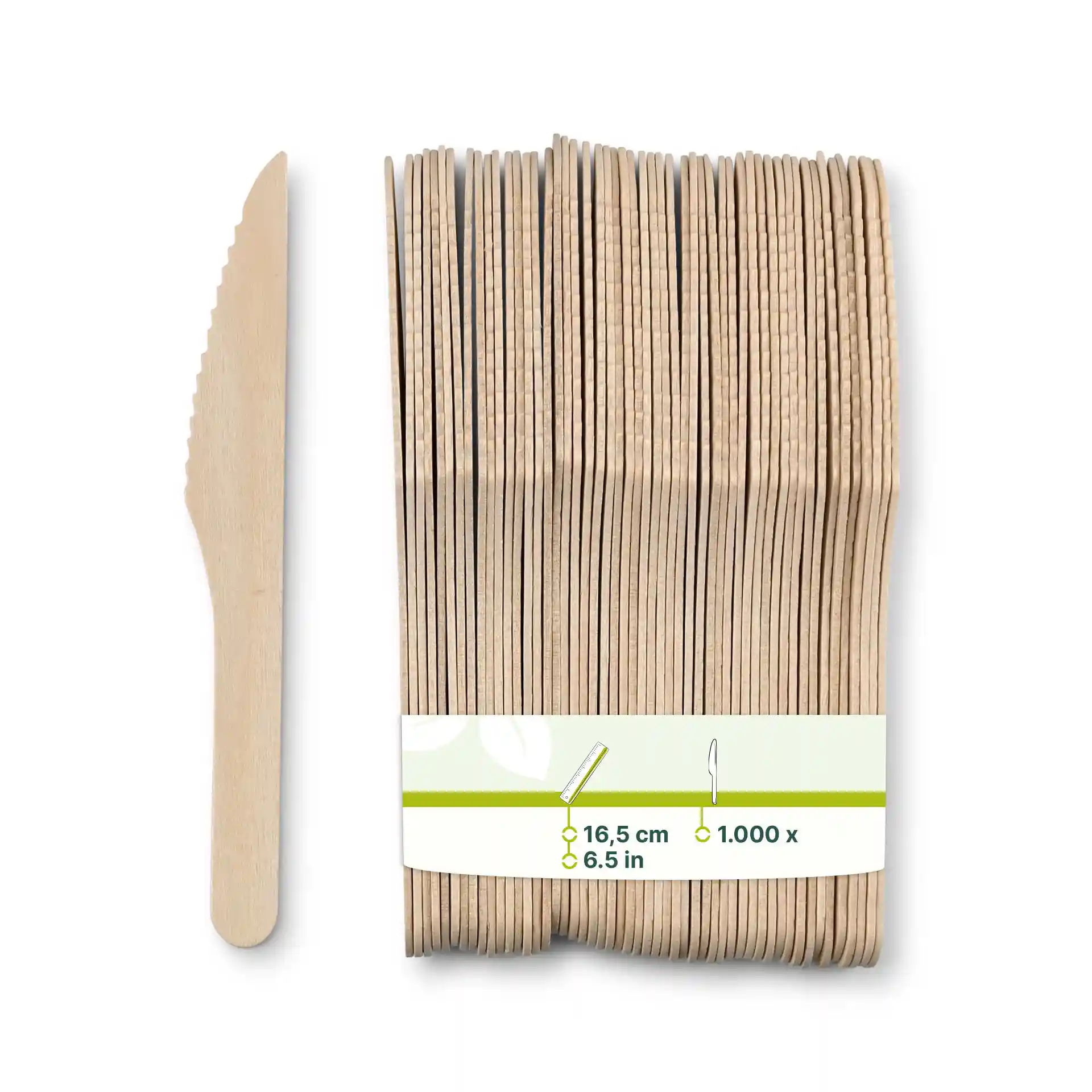 Couteaux en bois empilés, chacun mesurant 16,5 cm de long, avec un bord denté et une finition en bois brun.