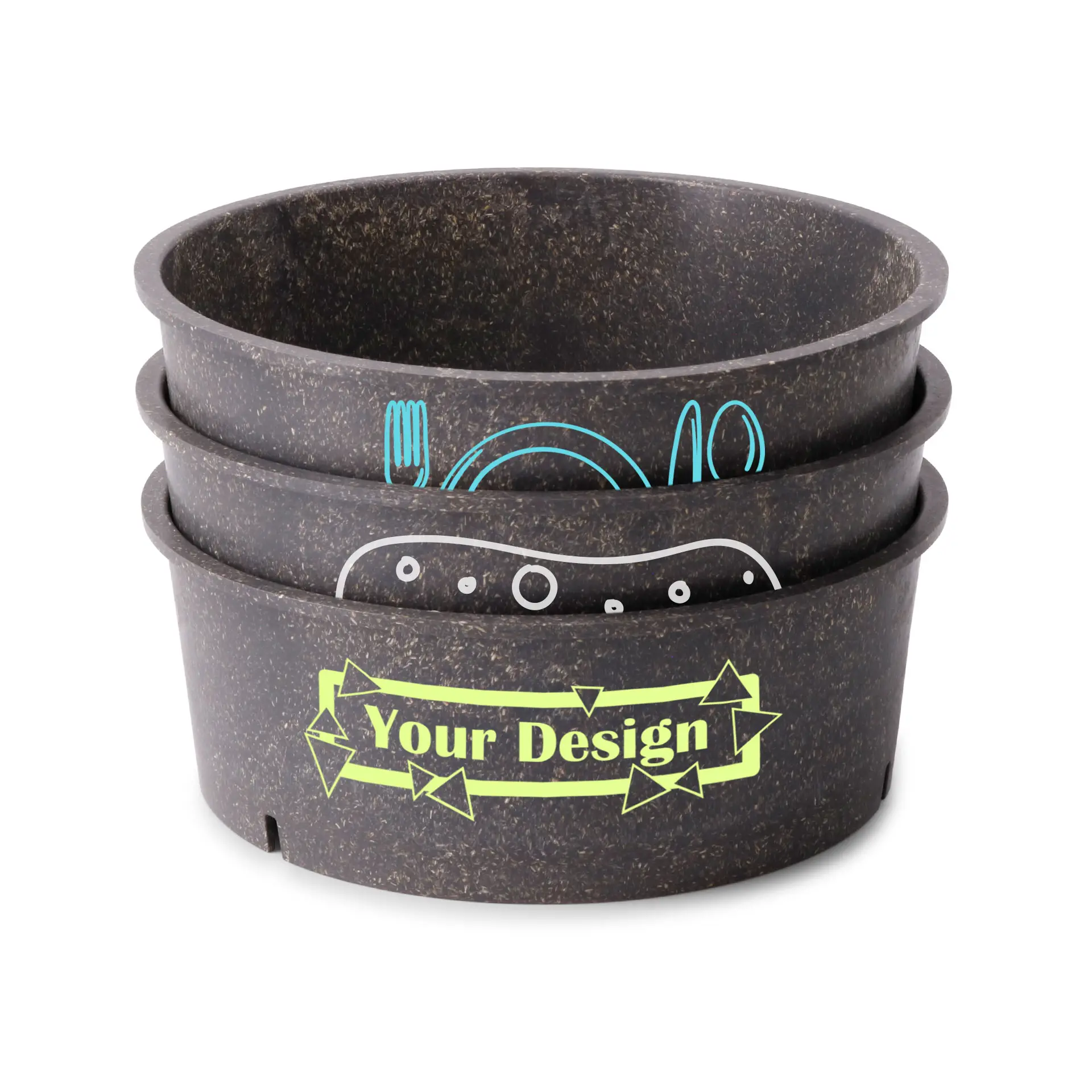 Bol réutilisable "merways Bowl" poivre / gris 1000 ml, Ø 185 mm, personnalisable