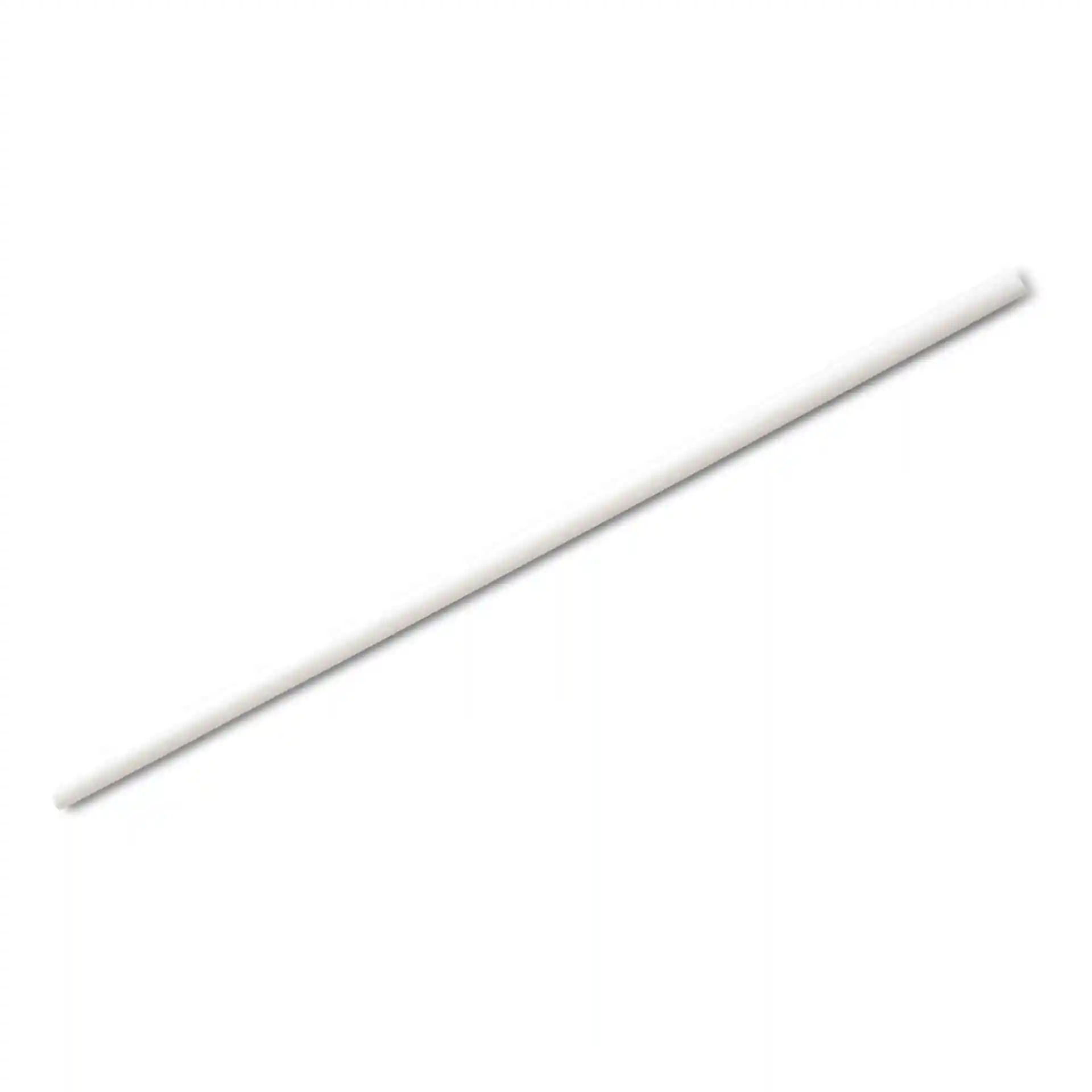 Paille en papier blanche, 20 cm de long et 0,5 cm de diamètre, présentée sur un fond uni.