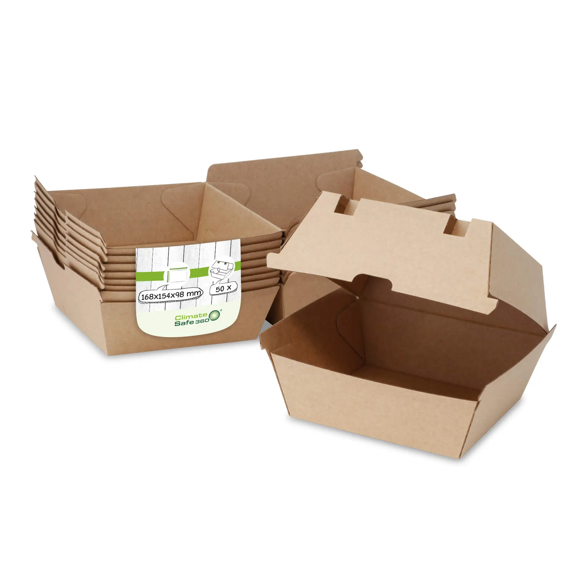 Boite à burger en carton kraft brun, 16,8 x 15,8 x 9,8 cm