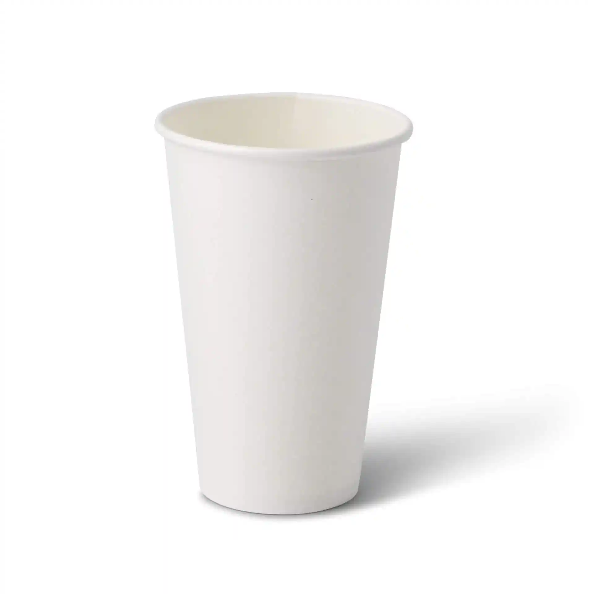 Gobelet en papier blanc de forme ronde, capacité de 16 oz et hauteur de 138 mm.