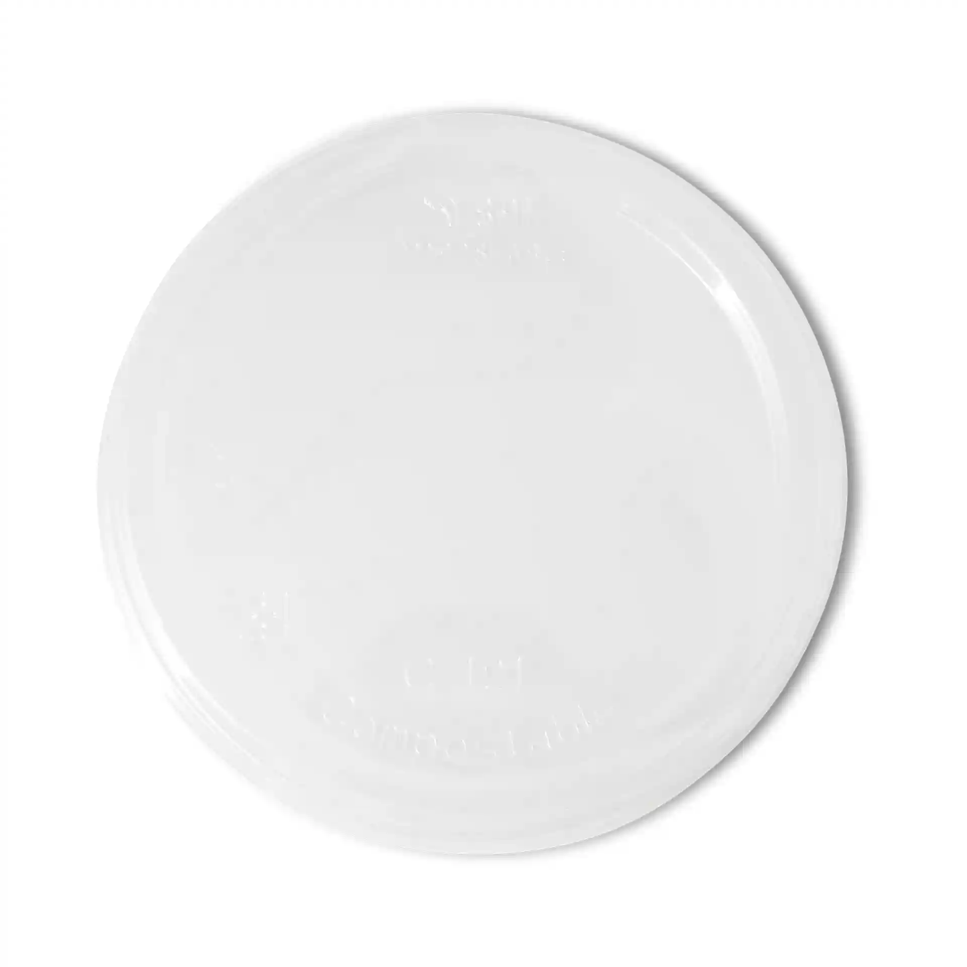 Couvercle rond transparent pour des gobelets, mesurant 121 mm de diamètre et 16 mm de hauteur.