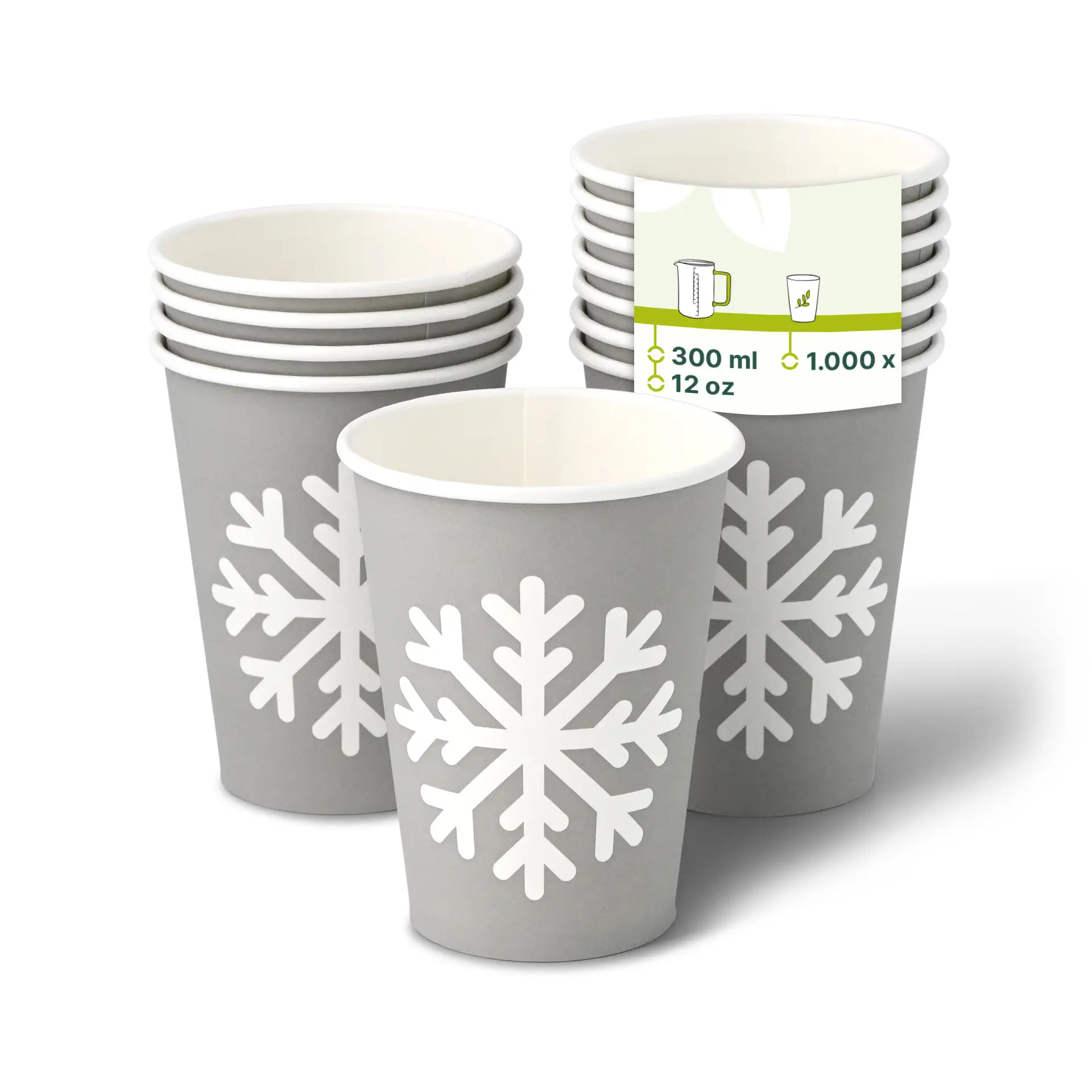 Gobelet en carton "Flocon de neige" gris 300 ml / 12 oz, Ø 90 mm Gobelet en carton "Flocon de neige" gris 300 ml / 12 oz, Ø 90 mm
