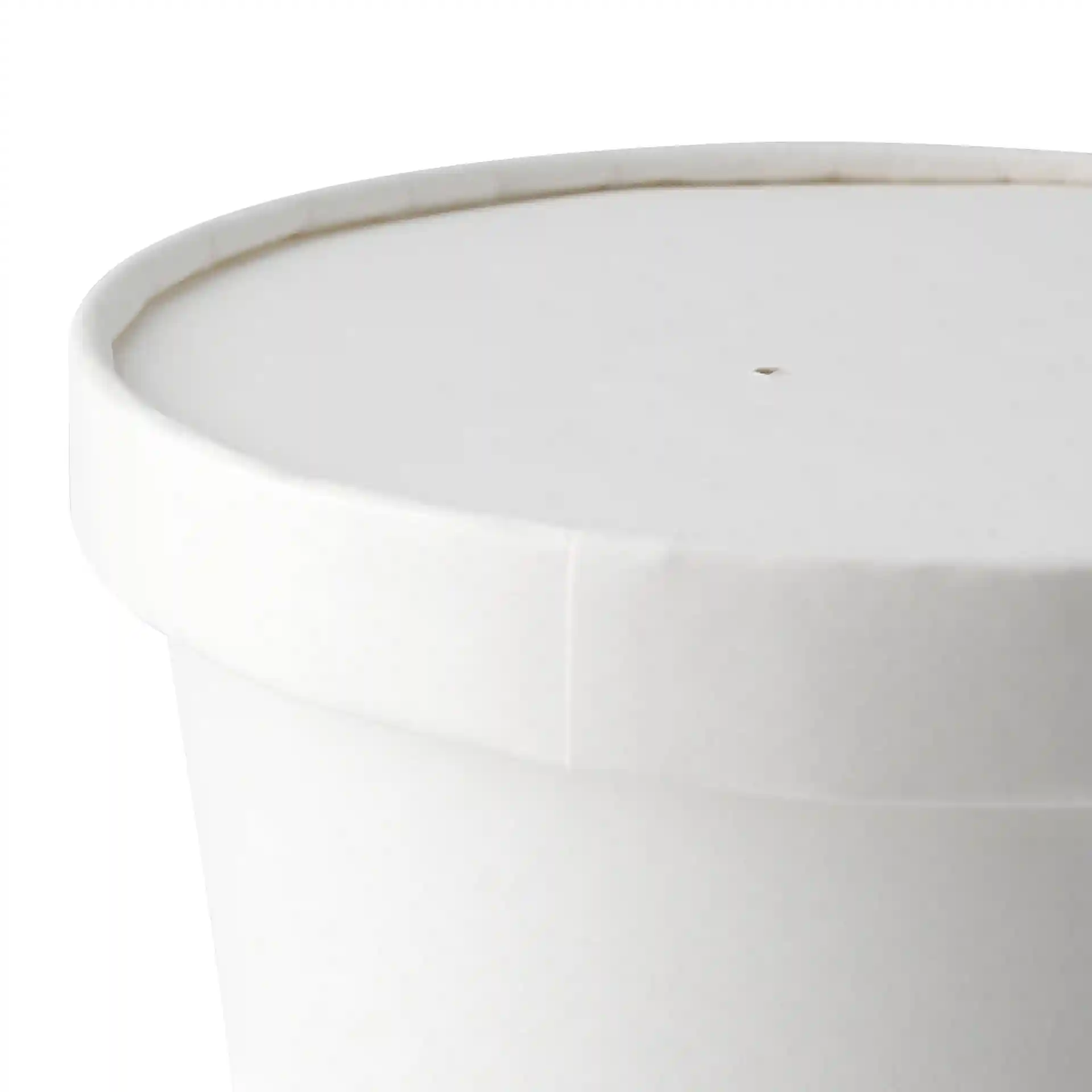 Couvercle rond en carton blanc avec membrane, diamètre 150 mm, montrant le bord supérieur et un petit trou.