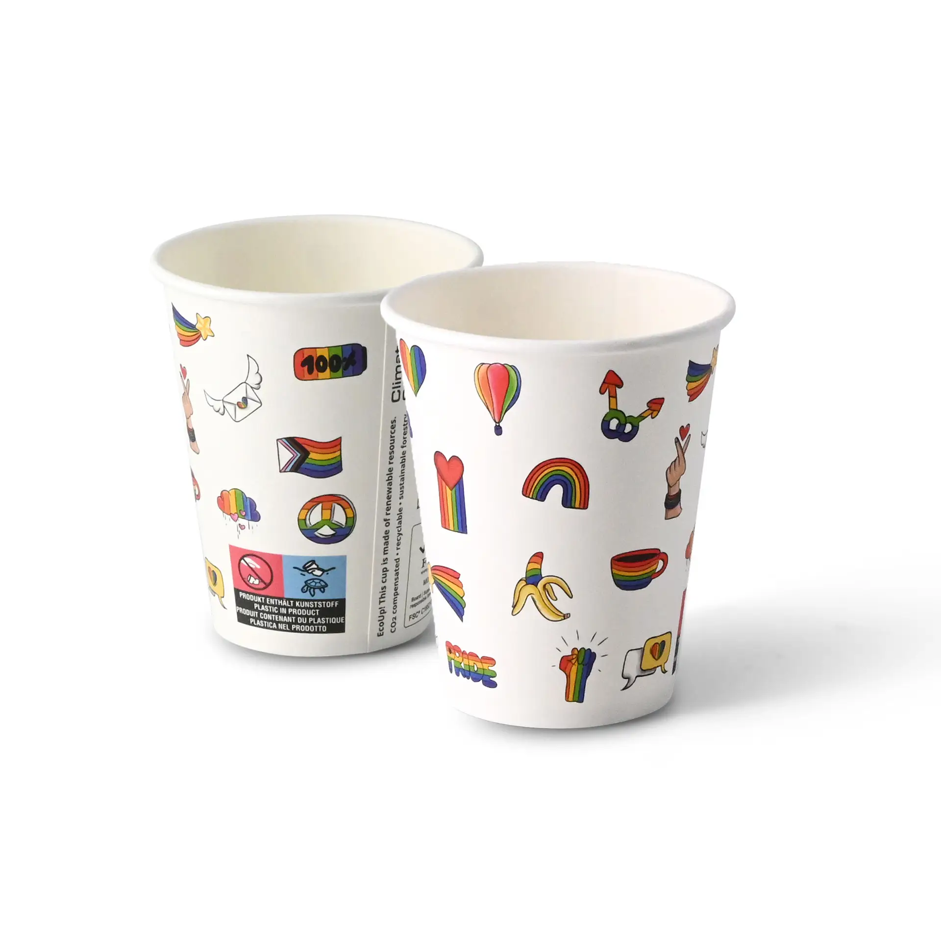 Gobelet en carton imprimé "Pride" (revêtu) 200 ml / 8 oz, Ø 80 mm, blanc
