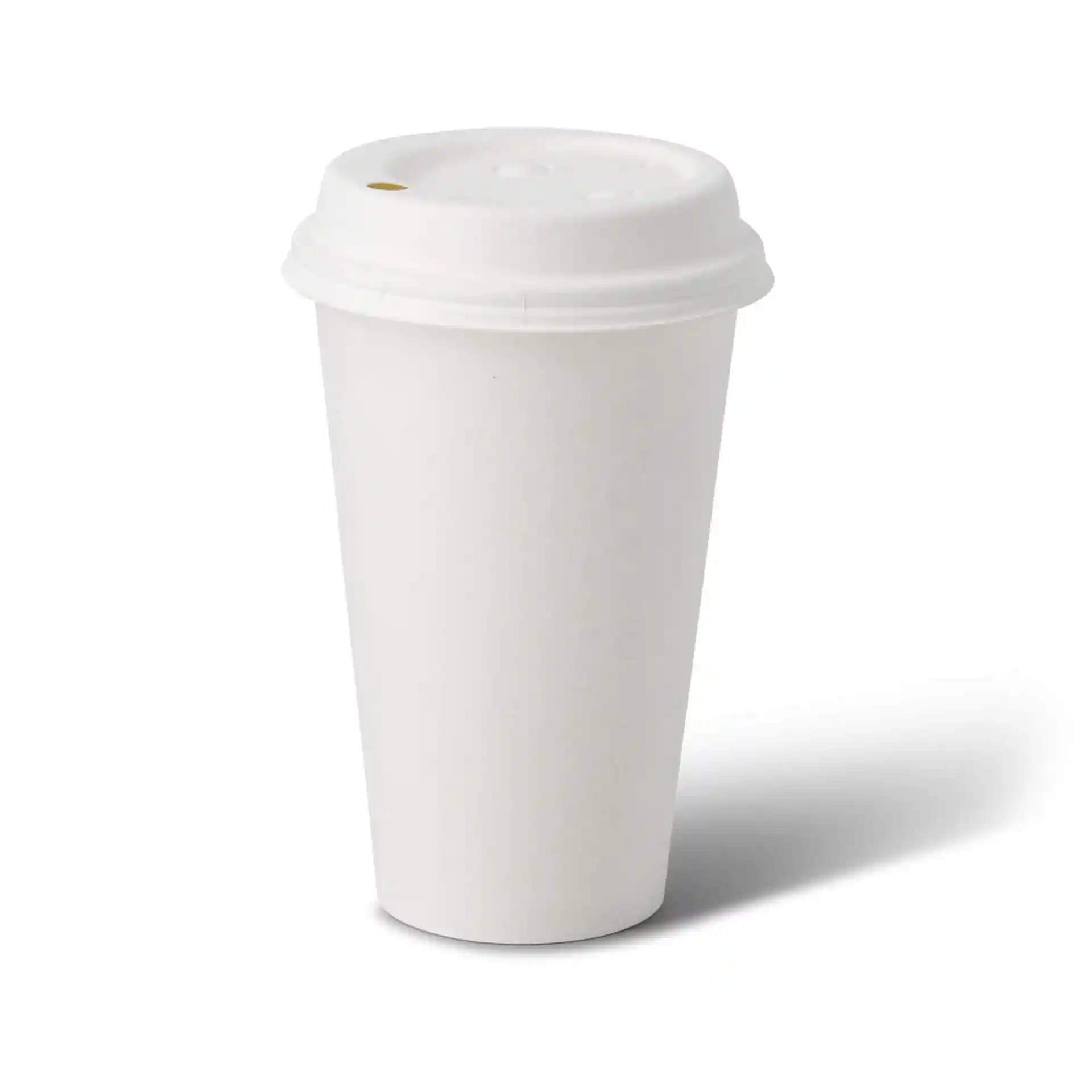 Gobelet en papier blanc de forme ronde, capacité de 16 oz, surface enduite, avec un couvercle à deux trous.