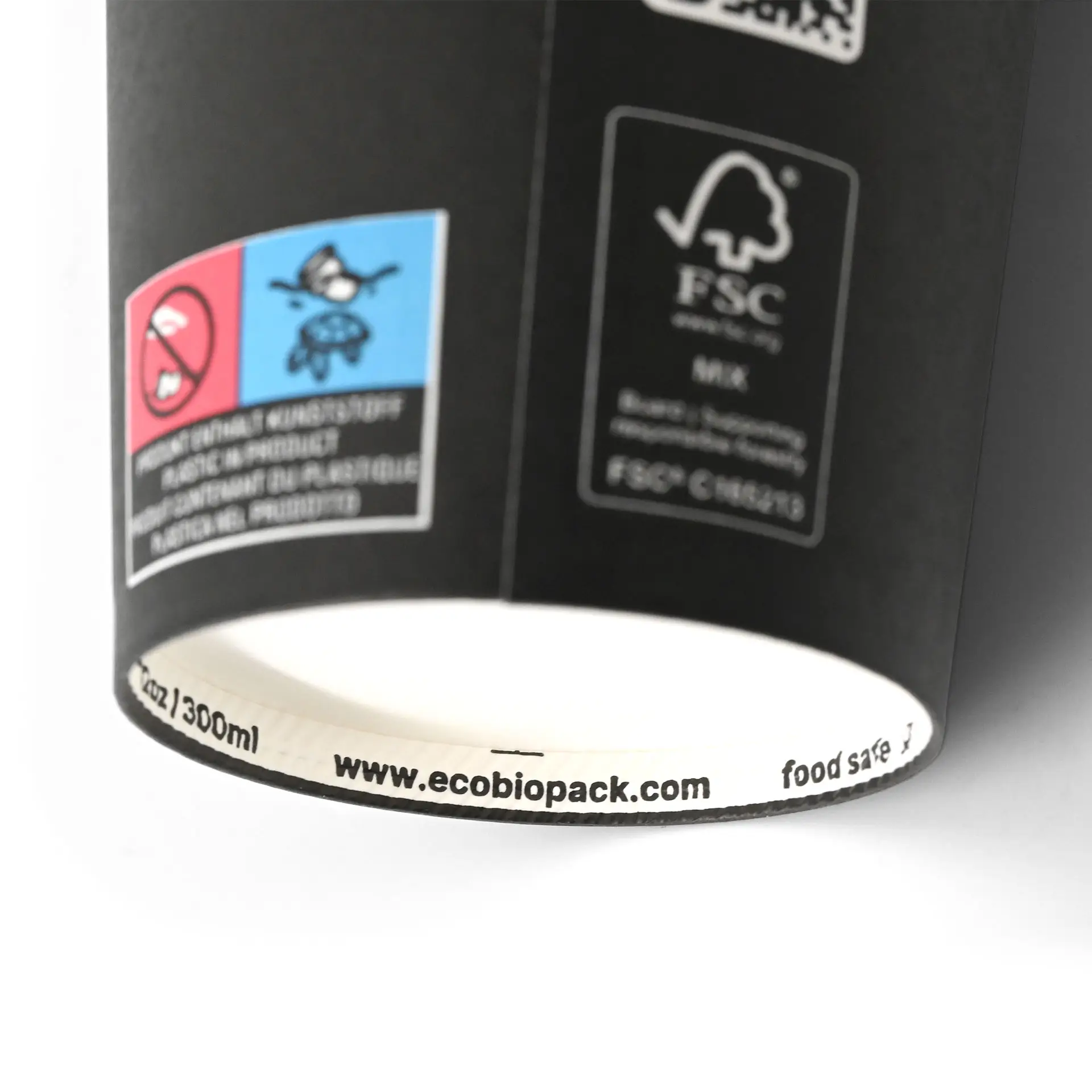 Pappbecher 300 ml / 12 oz, Ø 90 mm, einwandig, schwarz, PLA-beschichtet