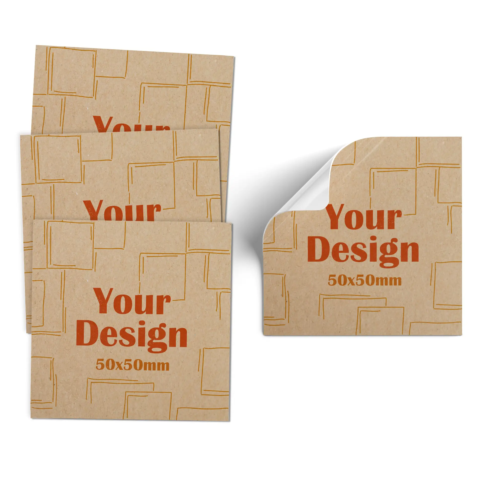 Note en papier brun avec un graphique rouge en cercle d'un toucan et l'étiquette de mesure "5x5 cm."