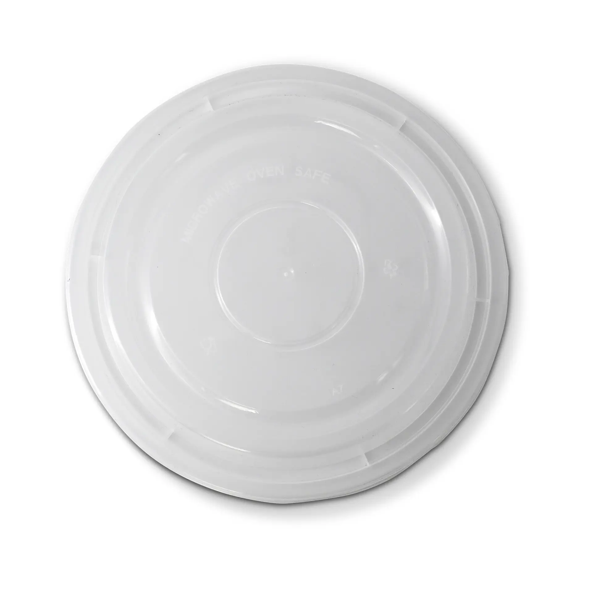 Couvercle transparent rond réutilisable en polypropylène; conçu pour plats chauds et froids, micro-ondes et lave-vaisselle compatibles.