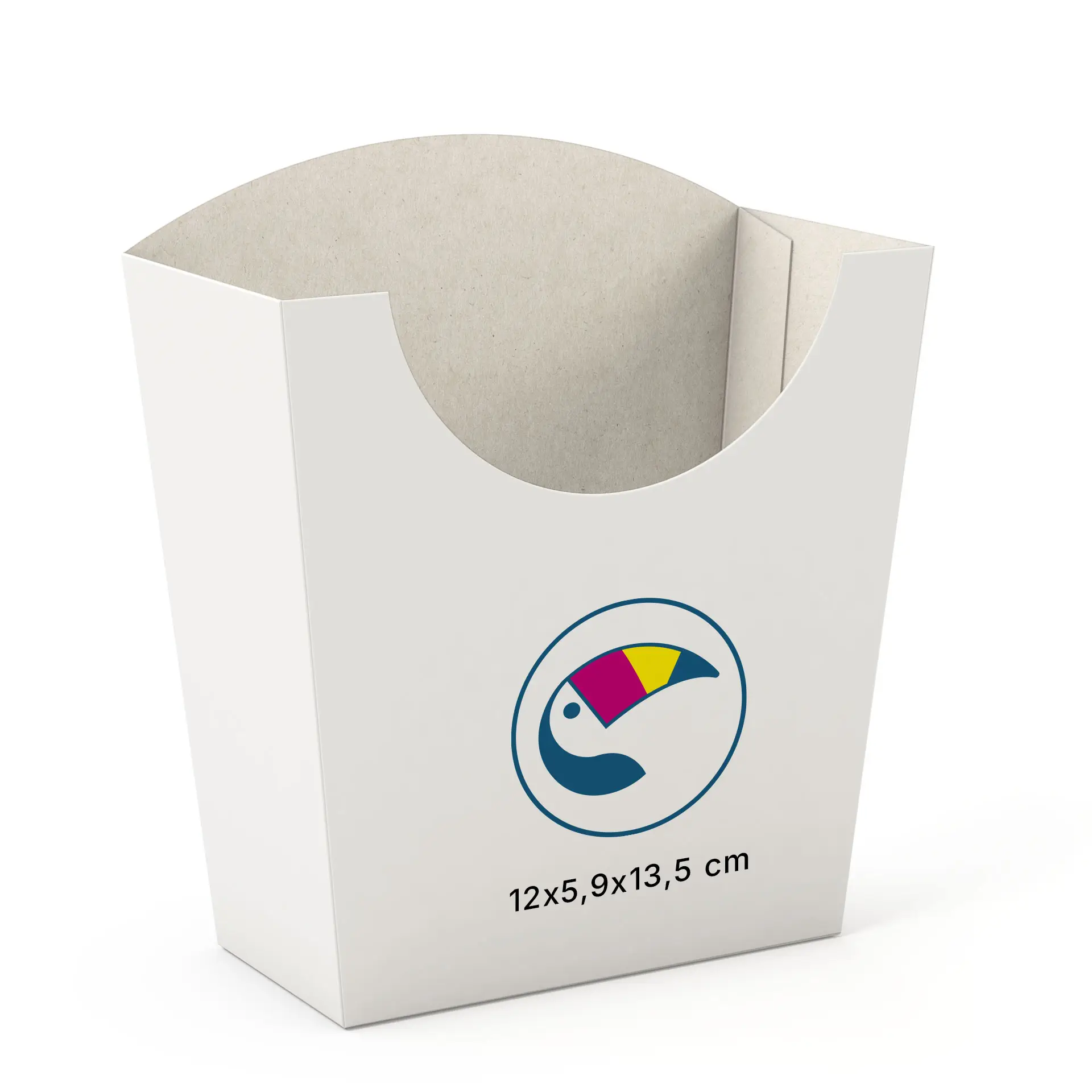 Emballage pour frites personnalisé, 12 x 5,9 x 13,5 cm, blanches, rectangulaires