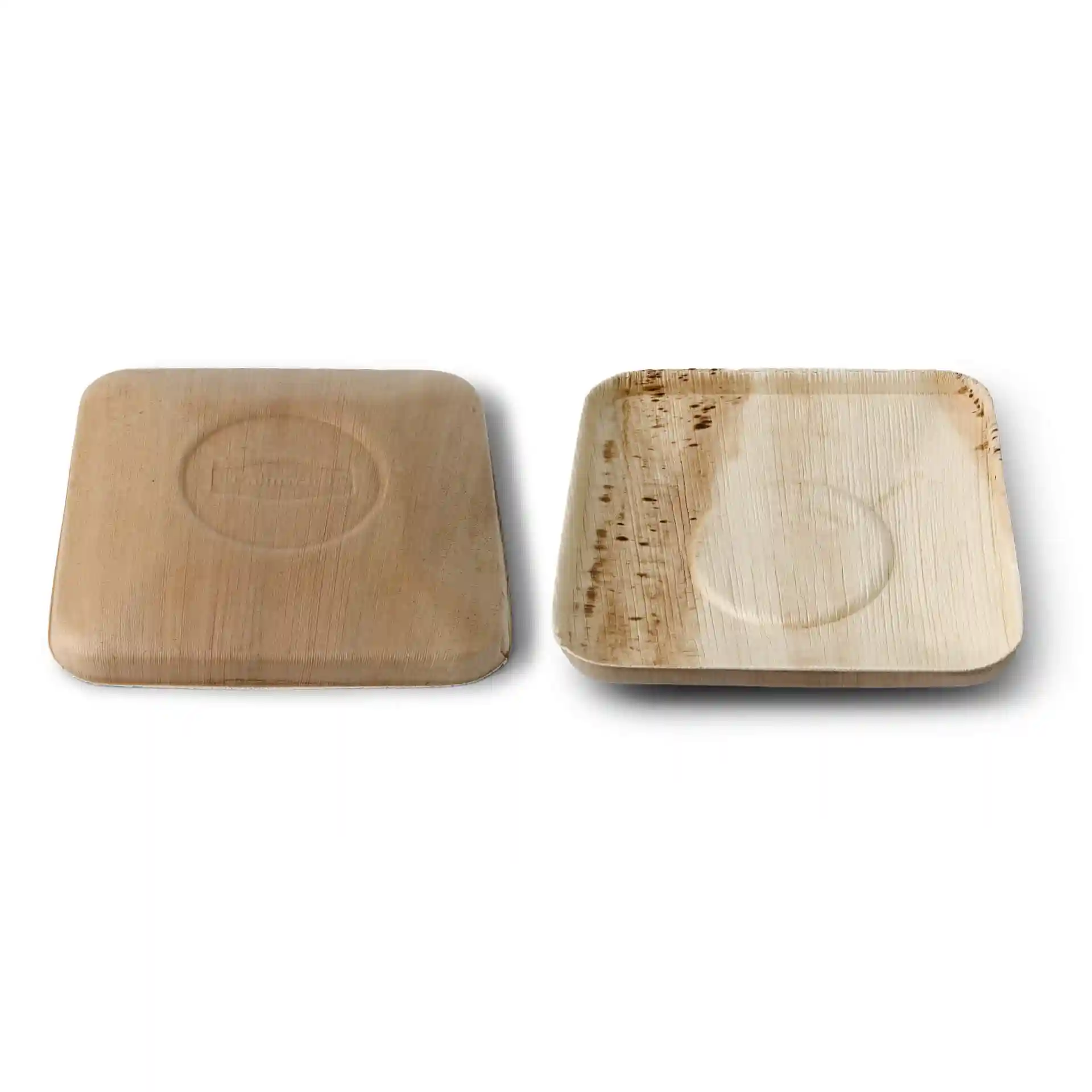 Bols carrés en feuille de palmier avec couvercle, surface lisse et motif de grain naturel.