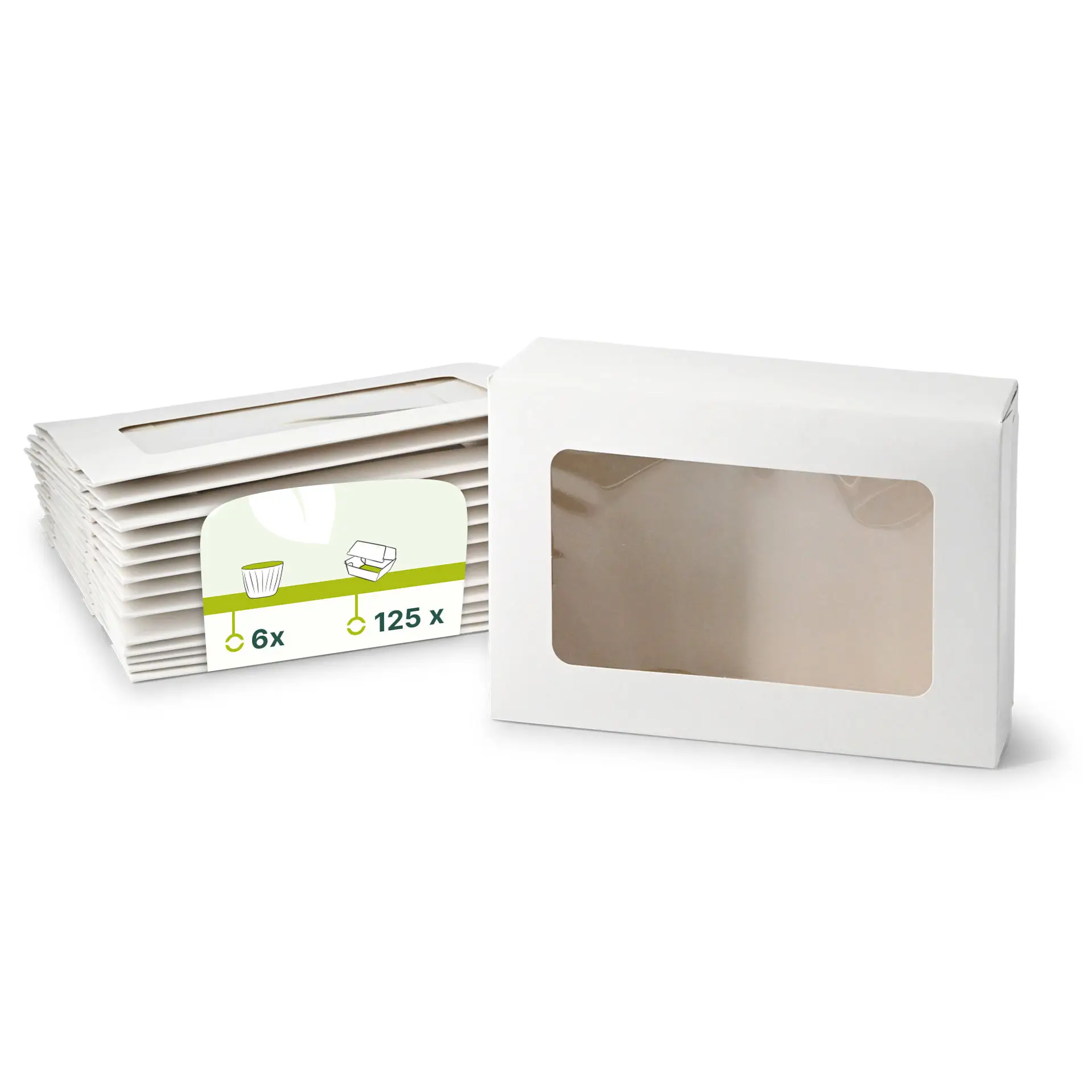 Boîtes à cupcakes (6 pièces), fenêtre en cellulose, blanches Boîtes à cupcakes (6 pièces), fenêtre en cellulose, blanches