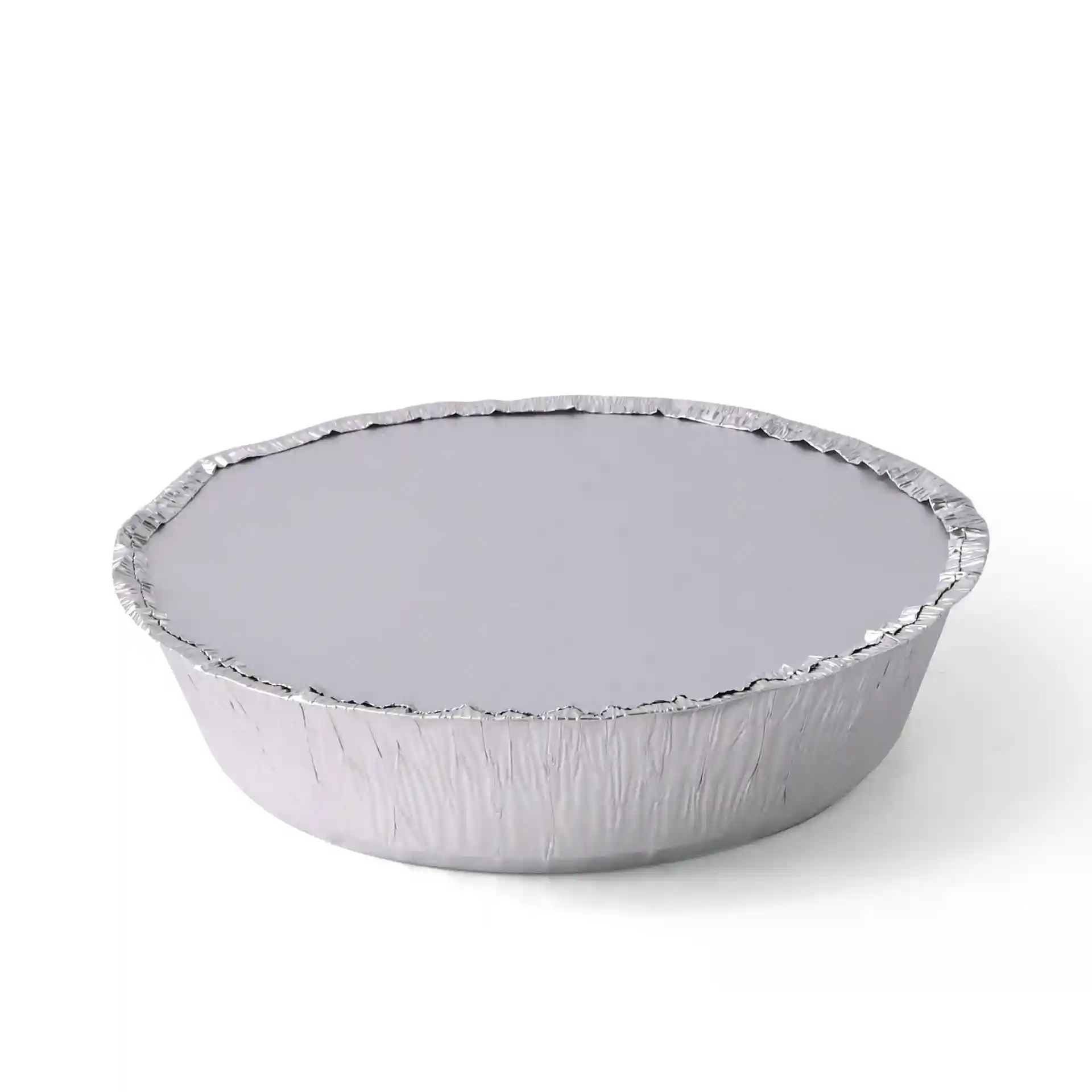 Conteneur en aluminium rond d'un diamètre de 182 mm et d'une hauteur de 43 mm, vu de côté.
