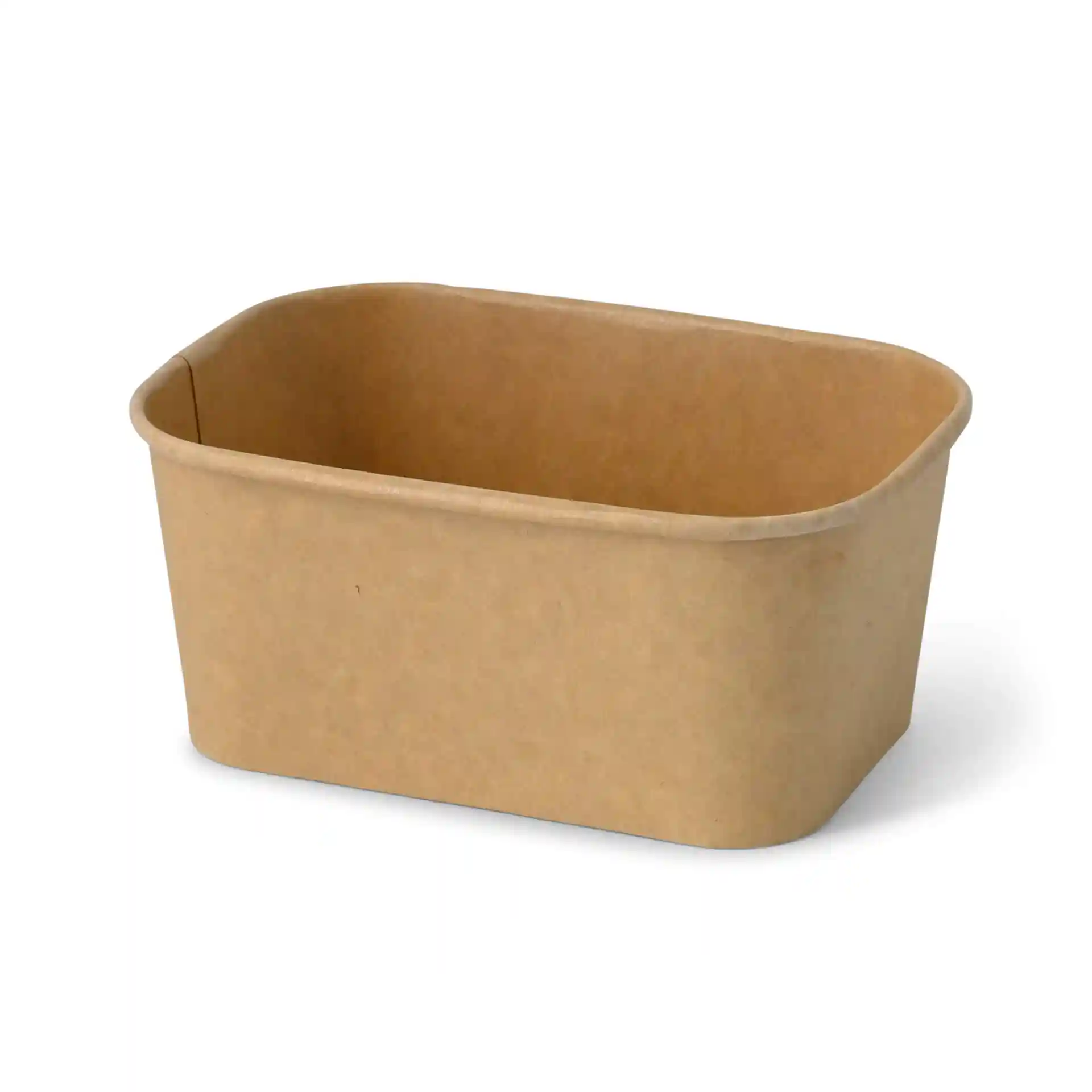 Conteneur alimentaire en carton brun rectangulaire de dimensions 17,5 x 12,5 x 7,5 cm, présenté sous un angle.