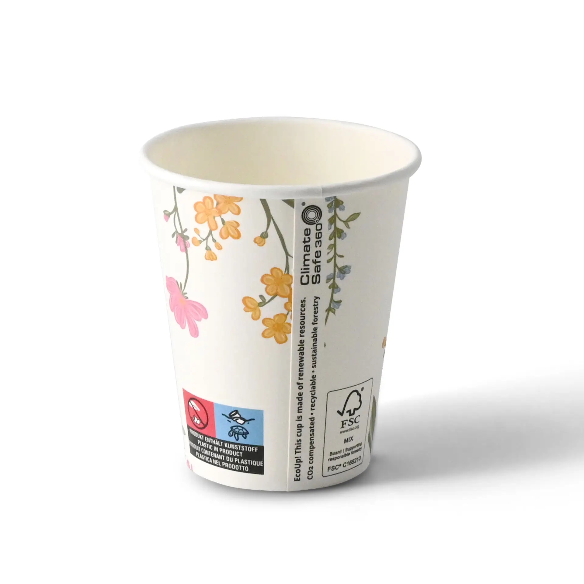 Gobelet en carton imprimé "Printemps" (revêtu) 200 ml / 8 oz, Ø 80 mm, blanc