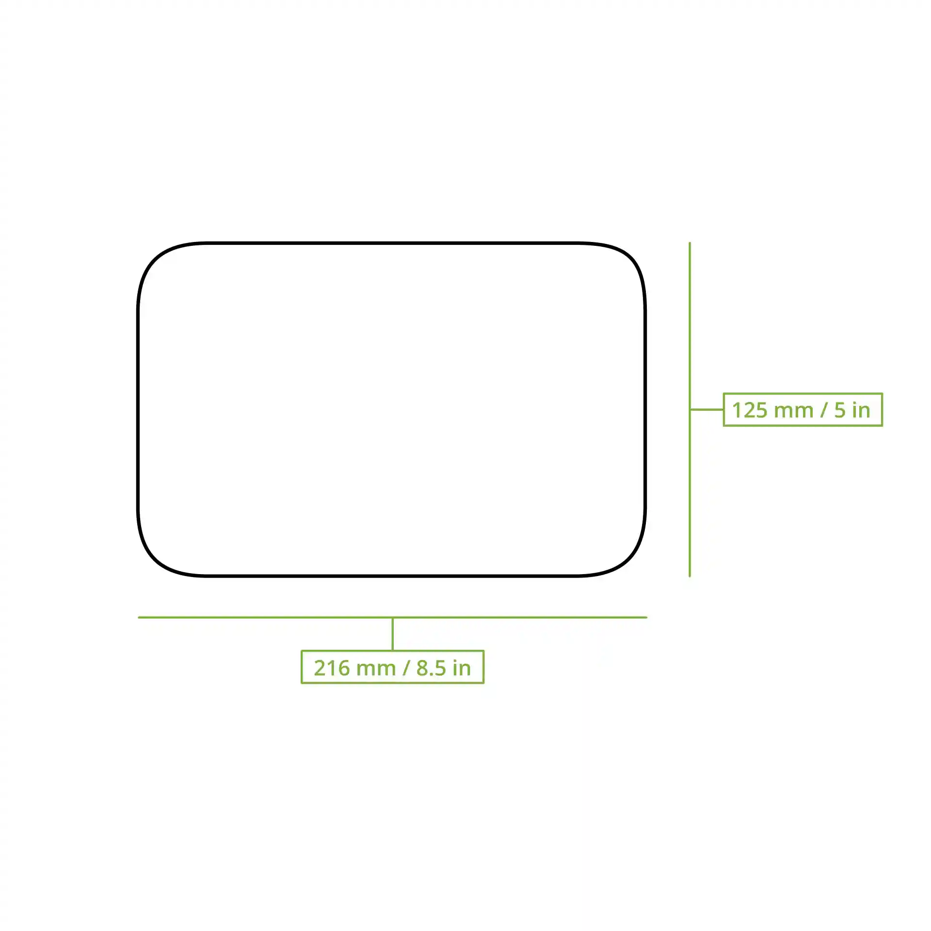 Dessin schématique d'un couvercle rectangulaire avec des dimensions de 216 mm par 125 mm.