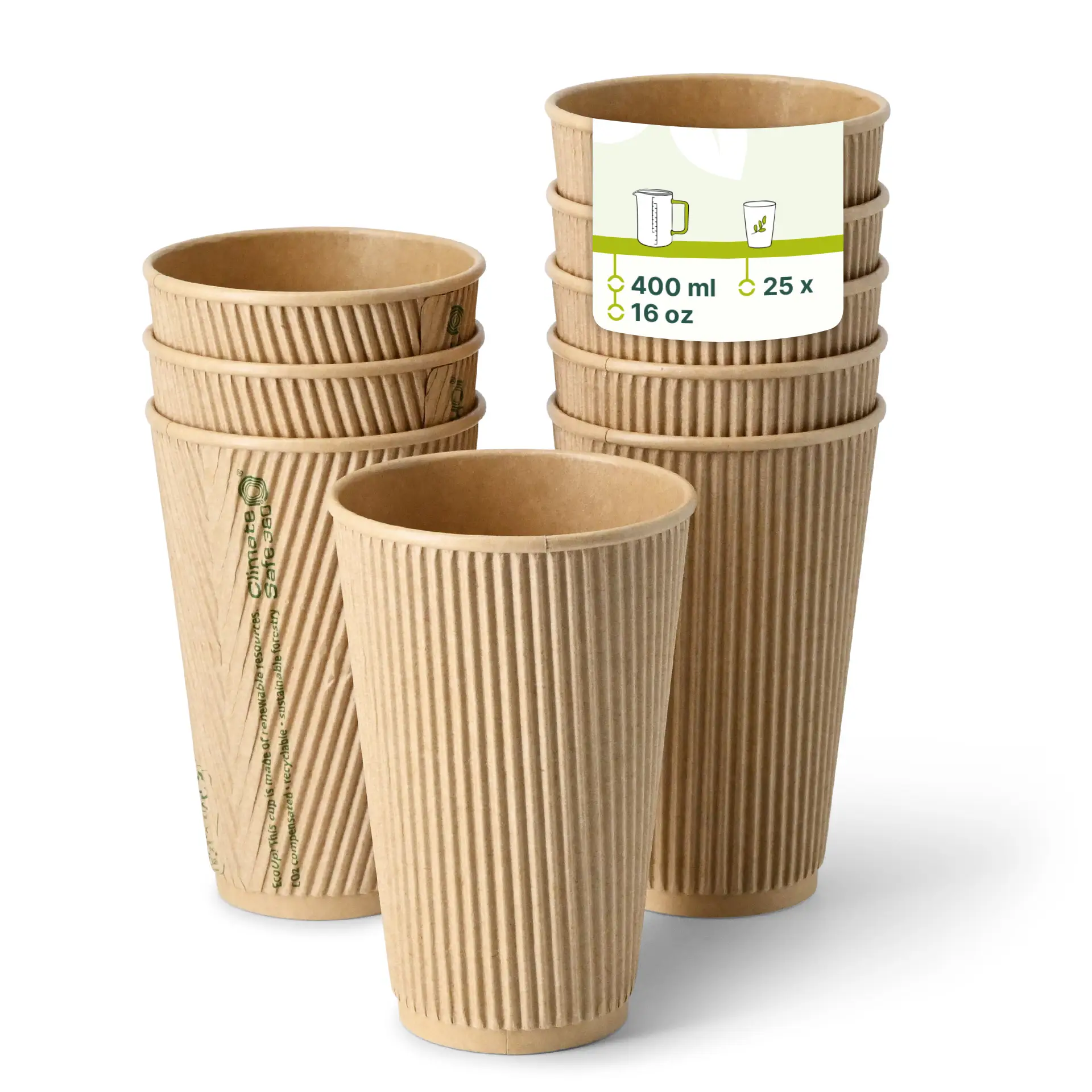 Gobelet ondulé brun 40 cl / 16 oz, Ø 90 mm dhd049631-riffelbecher-kaffee-to-go-becher-400-ml-16-oz-90-mm-braun