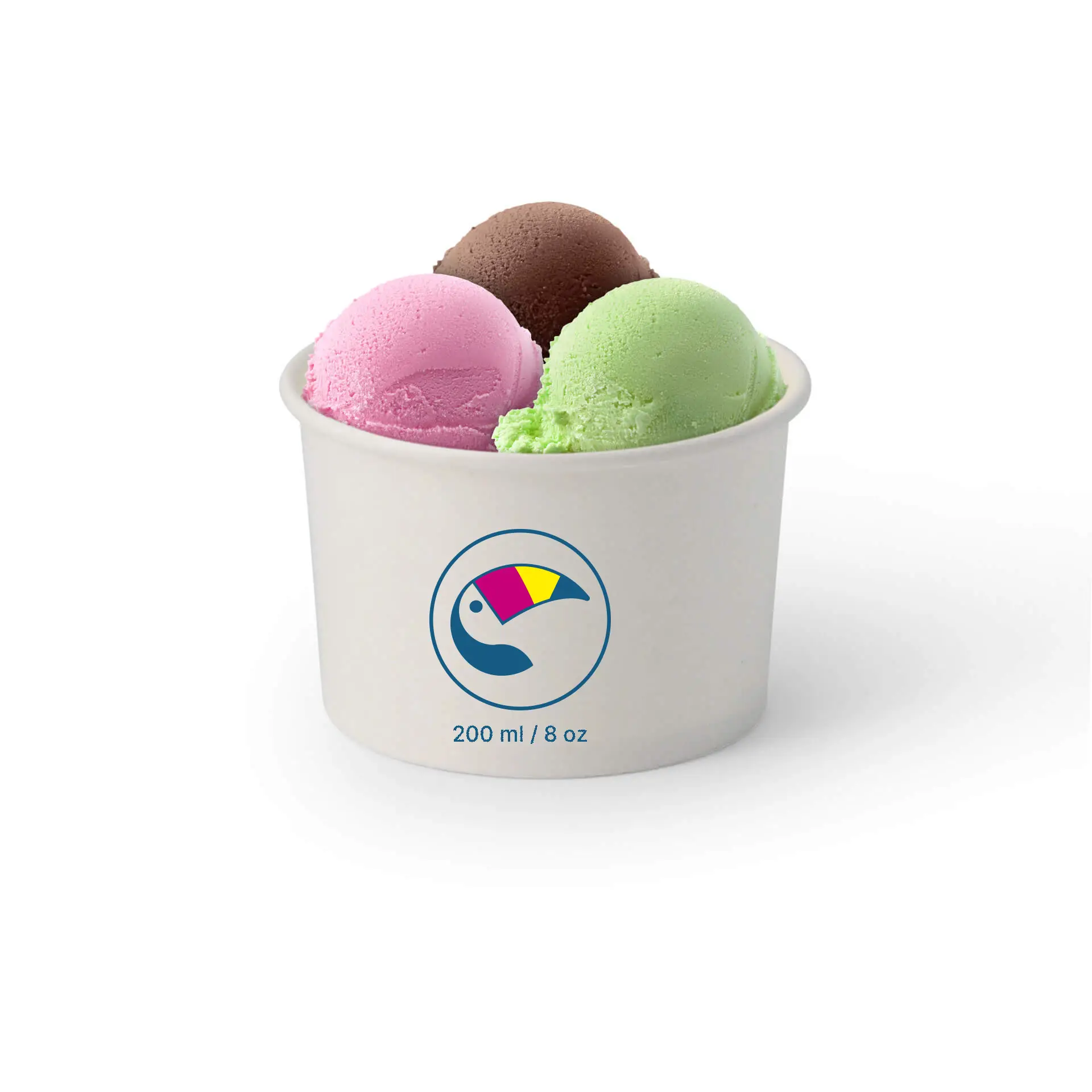 Gobelets à glace personnalisables (optionnel avec couvercle), 200 ml / 8 oz, blanc, revêtement PE