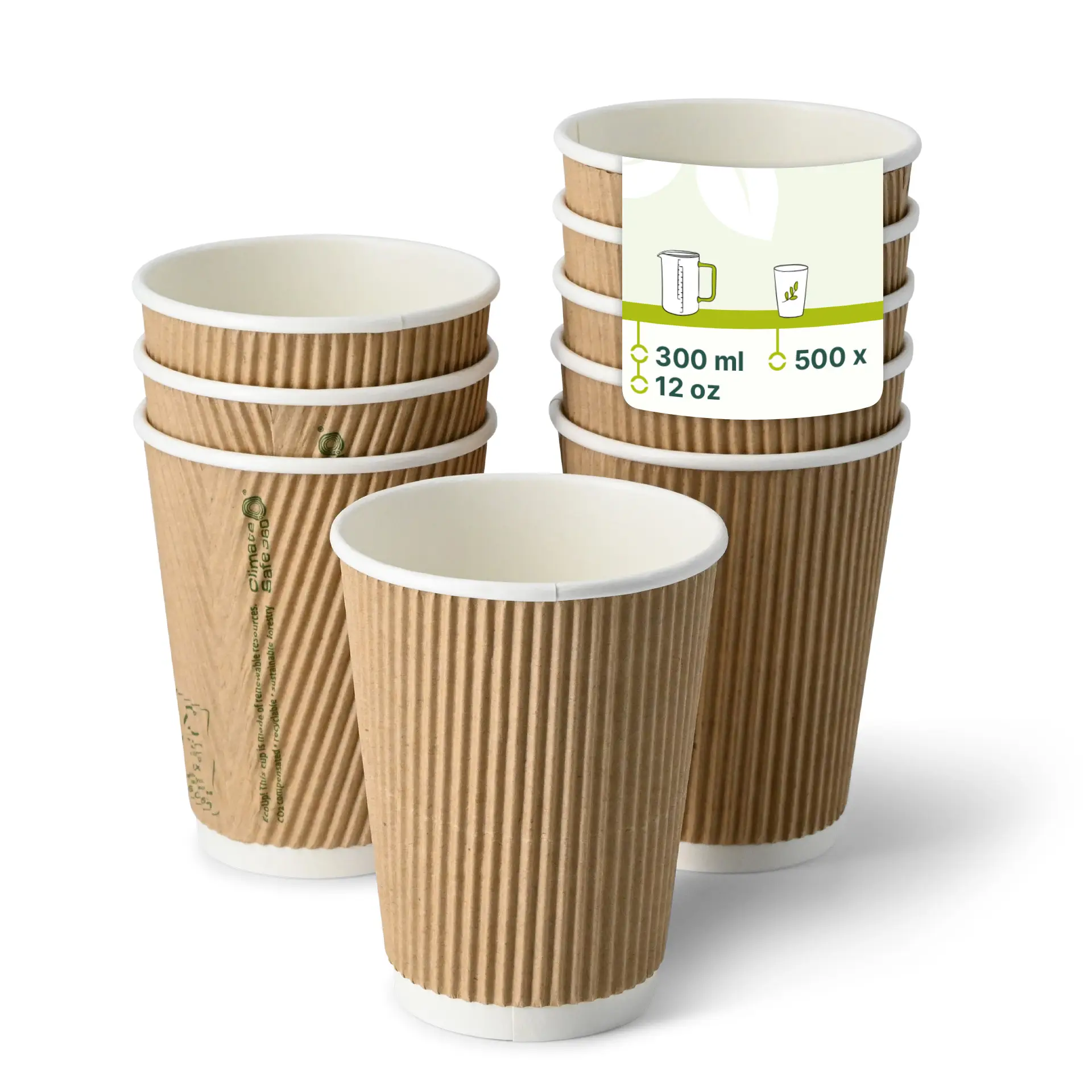 Gobelet en carton ondulé 30 cl / 12 oz, Ø 90 mm, brun