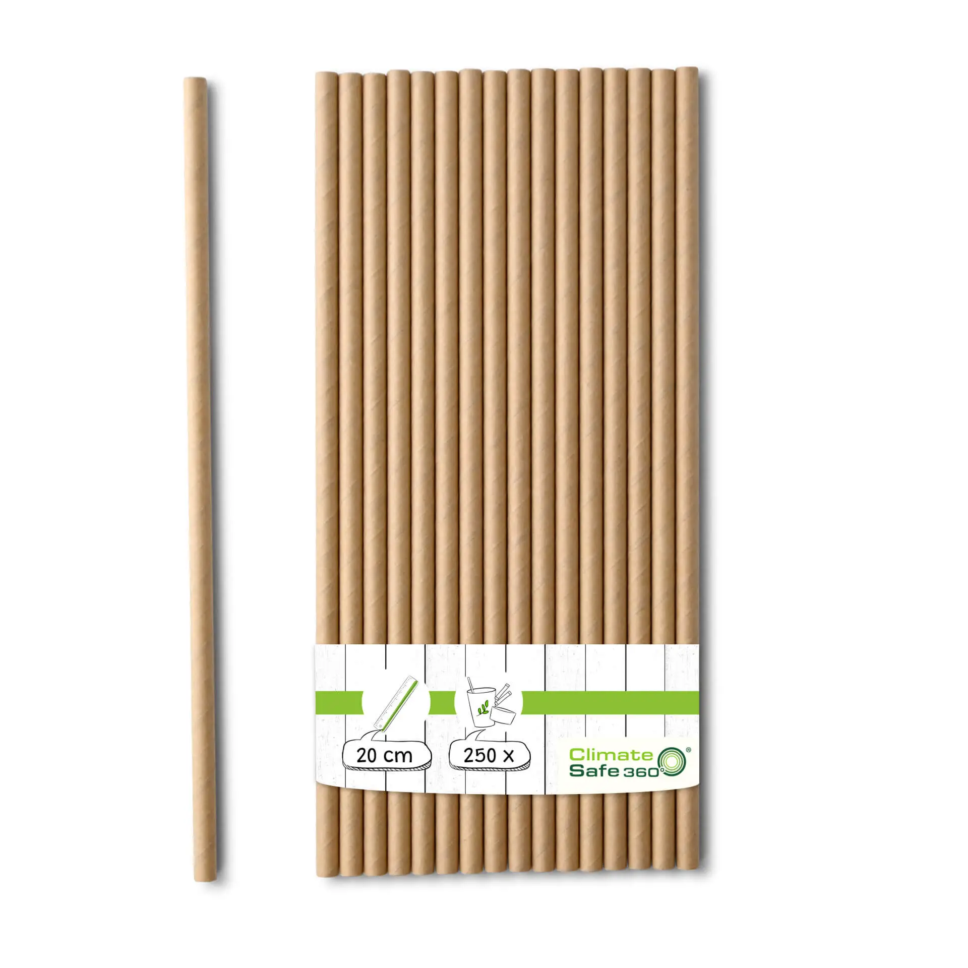 Pailles en papier brun durables, 20 cm de long, présentées en lots avec une étiquette sans plastique.