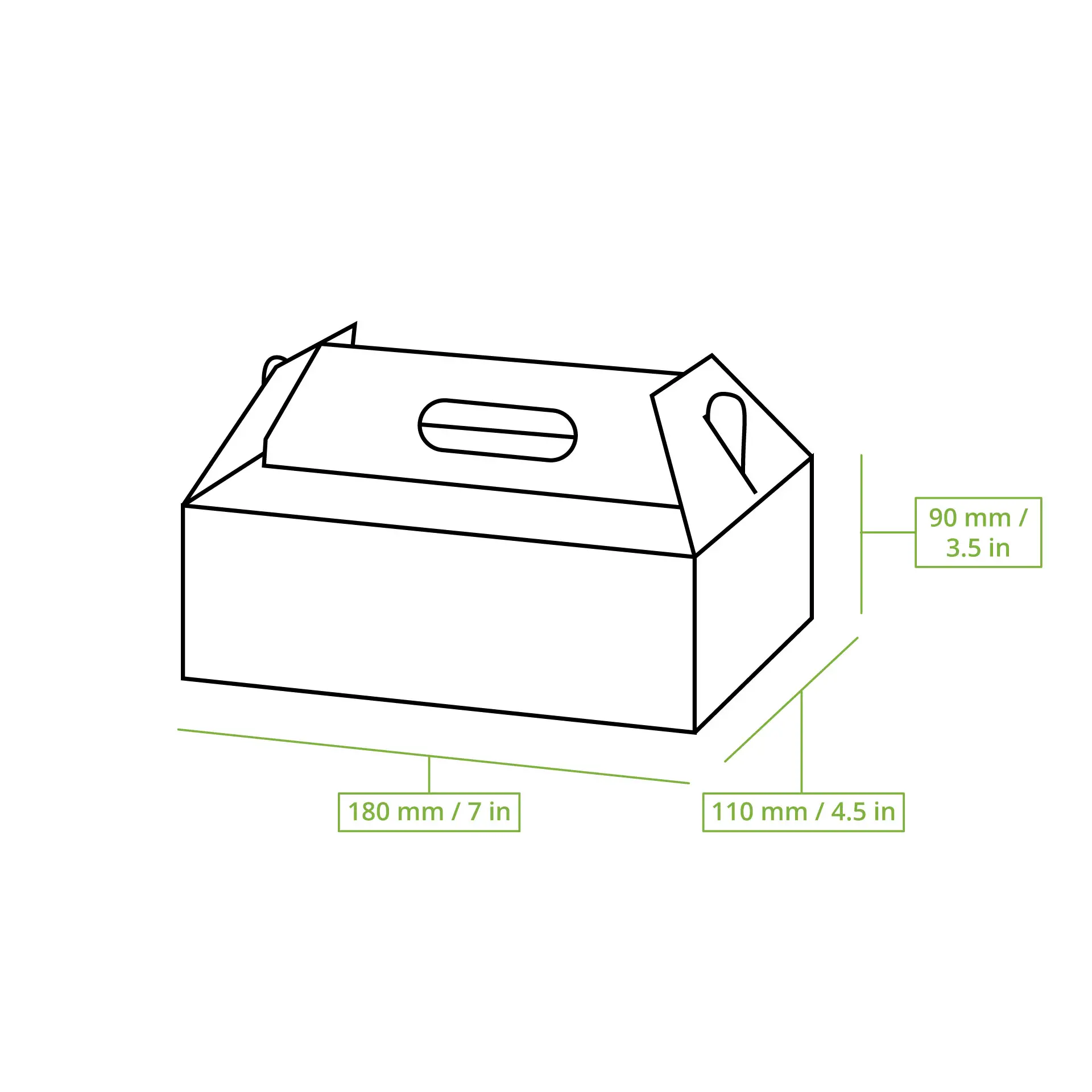 Boîte à gâteaux en carton avec poignée S, 18 x 11 x 9 cm, blanc, pliable