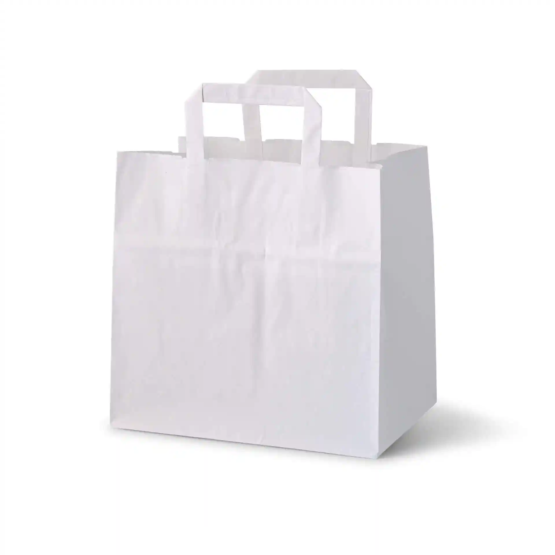 Sac en papier kraft blanc avec deux poignées, dimensions 26 x 17 x 25 cm.