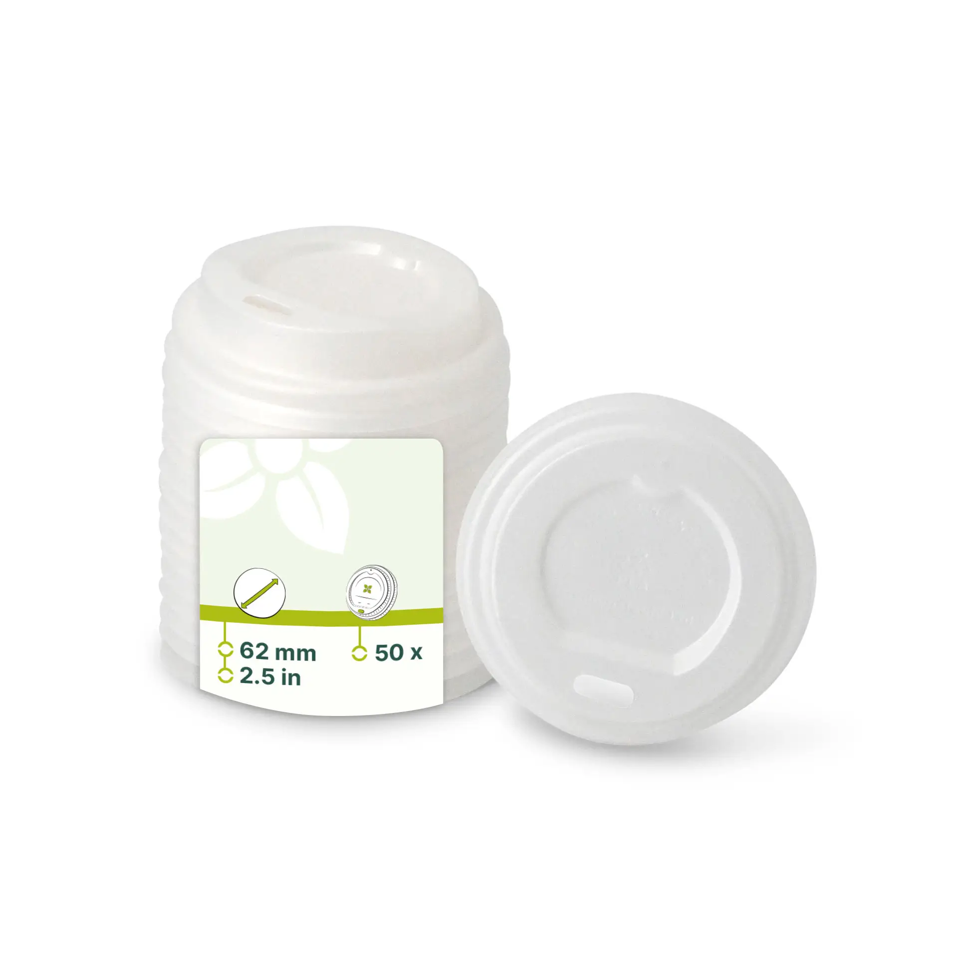 Couvercle en CPLA blanc avec trou, Ø 62 mm Couvercle en CPLA blanc avec trou, Ø 62 mm