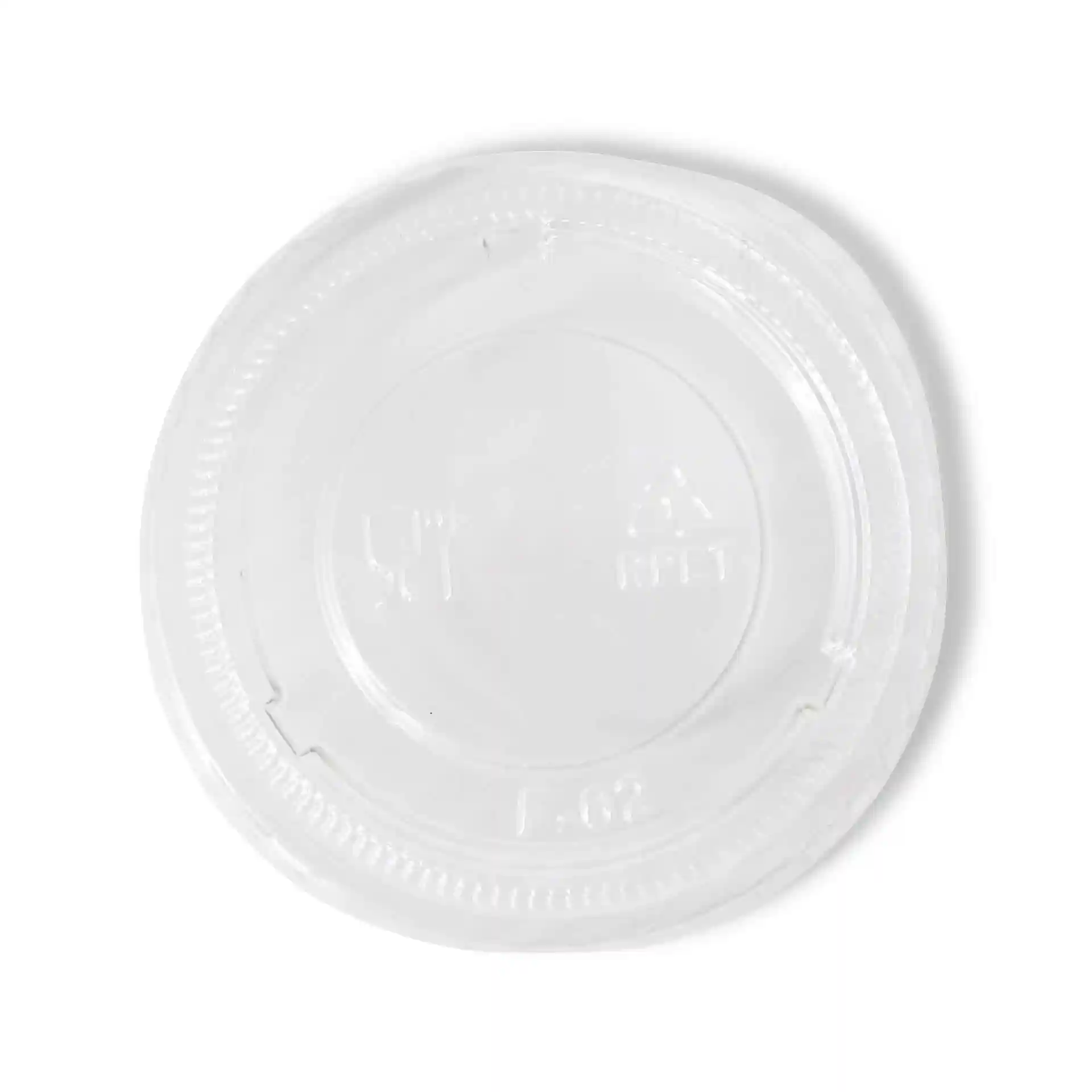 Couvercle rPET transparent d'un diamètre de 62 mm et d'une hauteur de 7 mm.