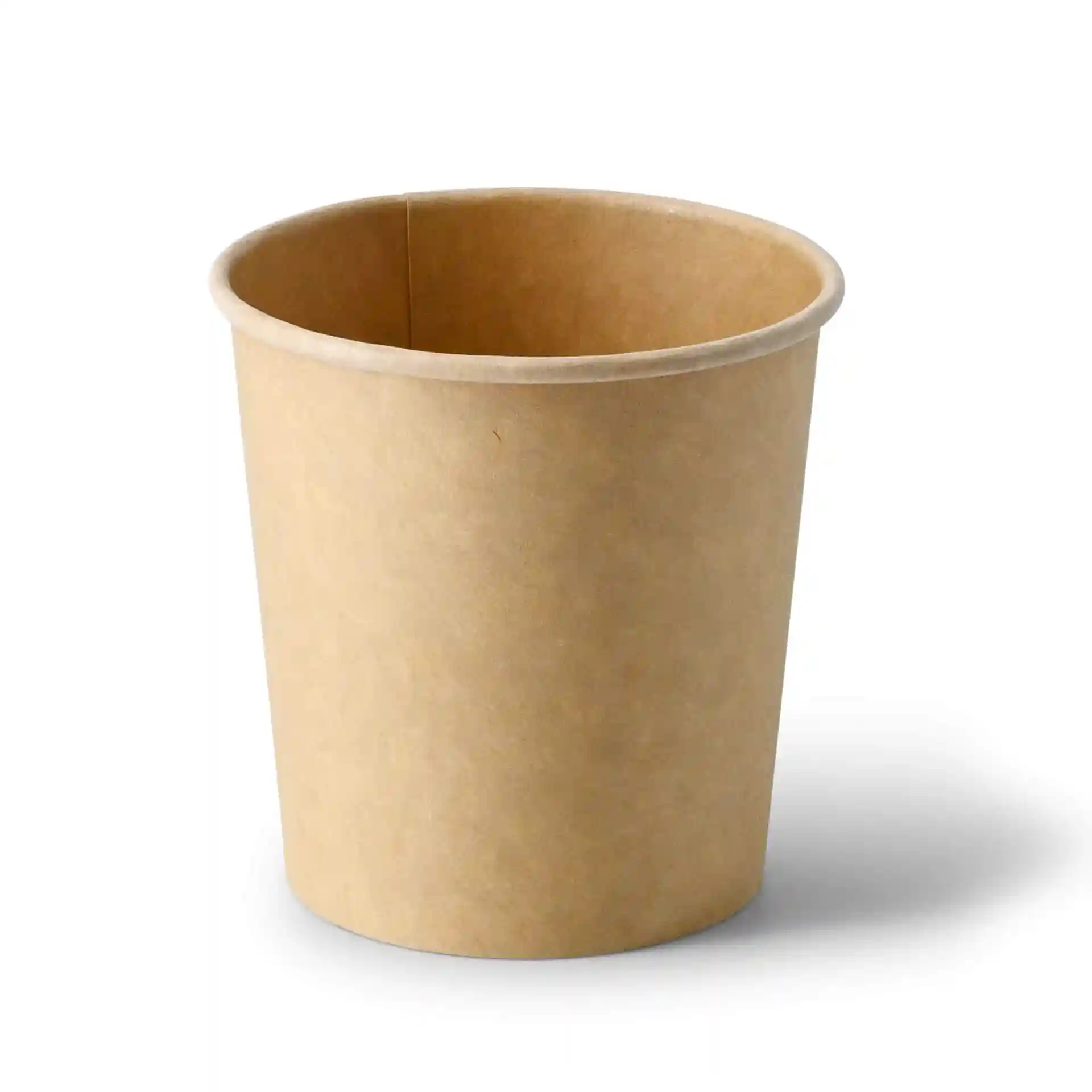 Gobelet en carton brun pour soupe, forme ronde, capacité de 16 oz et revêtement écologique.