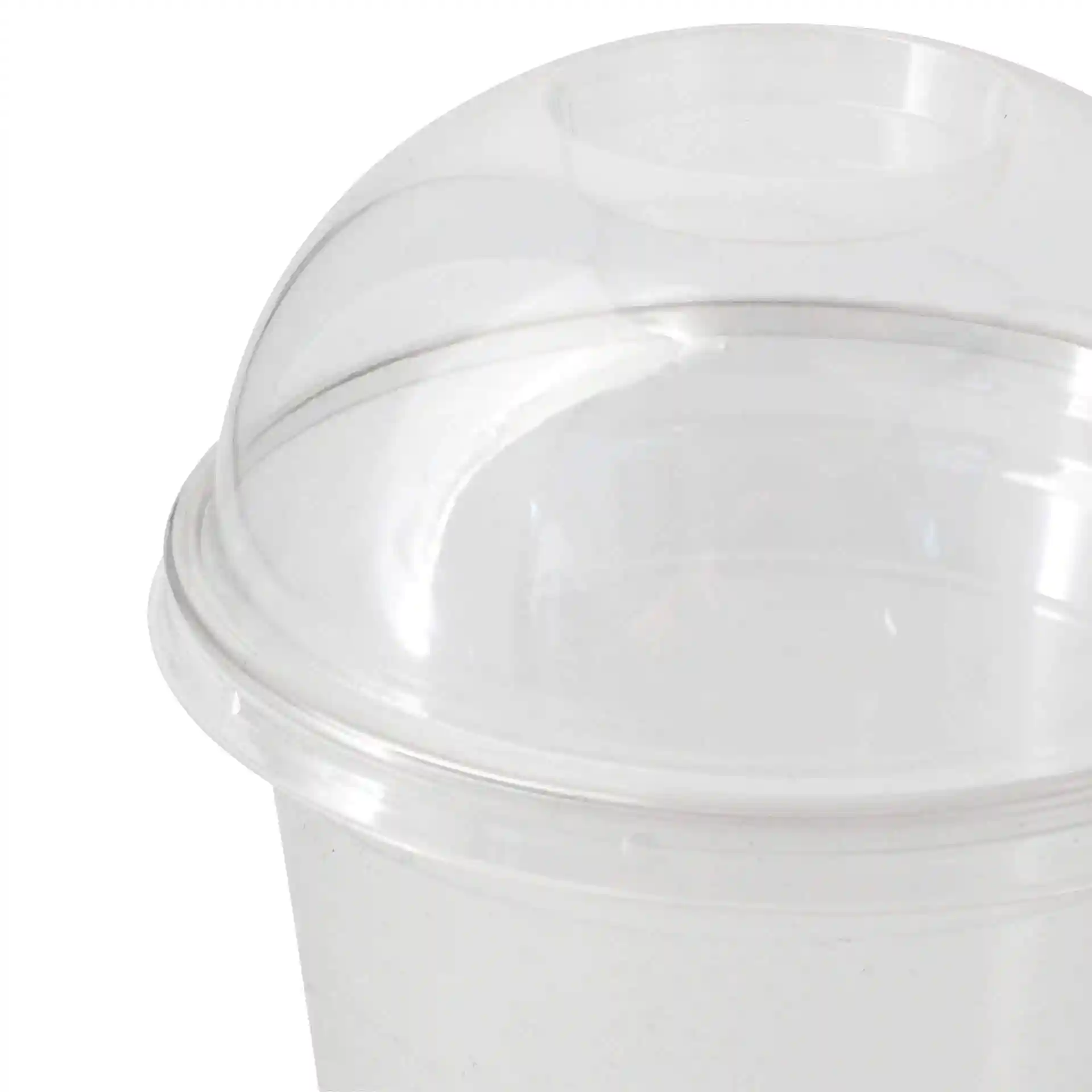 Couvercle en PLA transparent avec un diamètre de 95 mm et une hauteur de 40 mm.