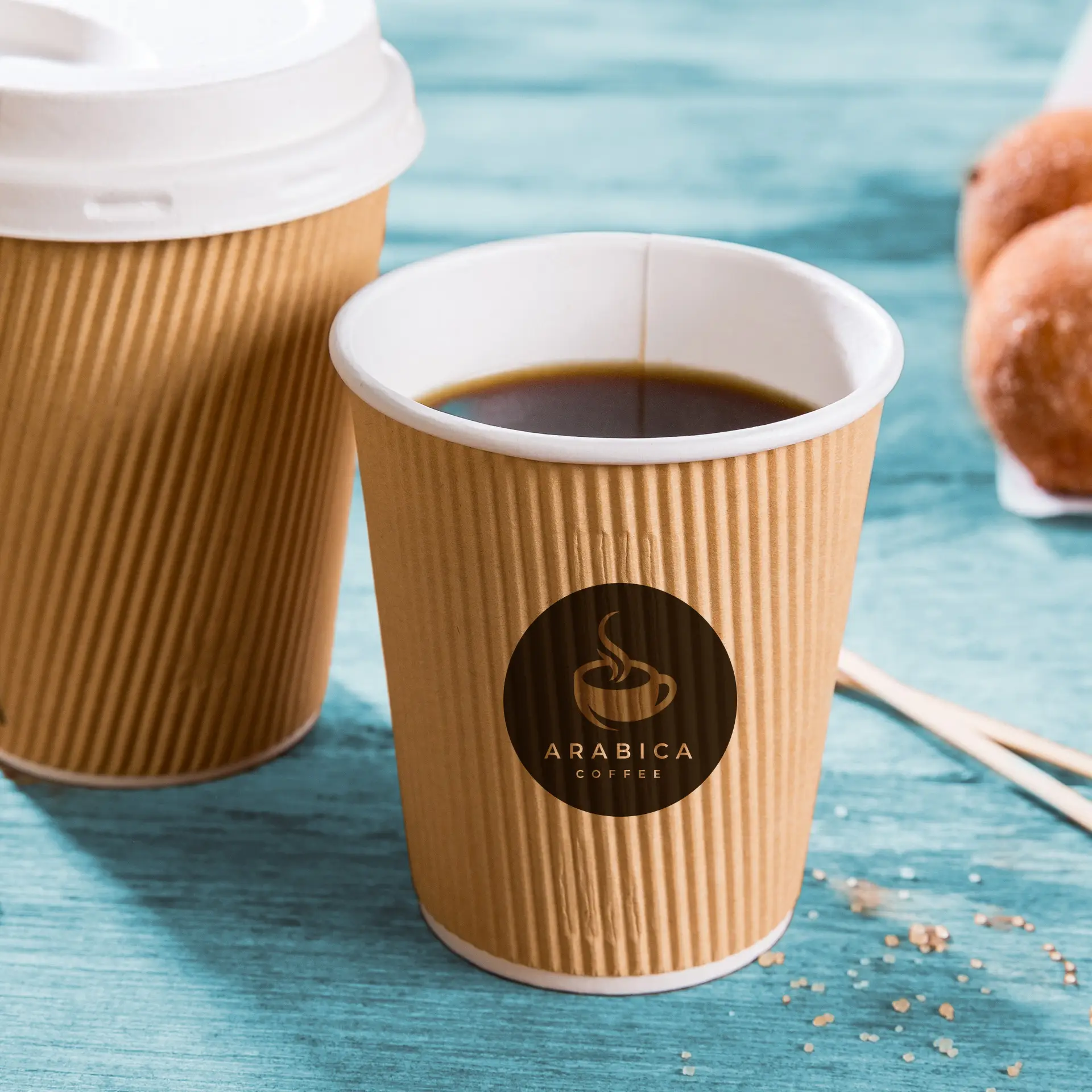 Gobelet à double paroi personnalisé, 200 ml / 8 oz, brun / blanc, enduit PE