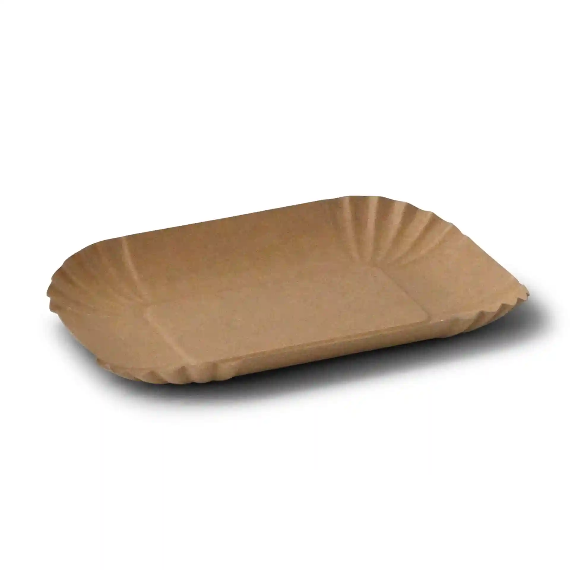Plateau en papier rectangulaire marron, 18 x 13 cm, en carton avec un design profond.