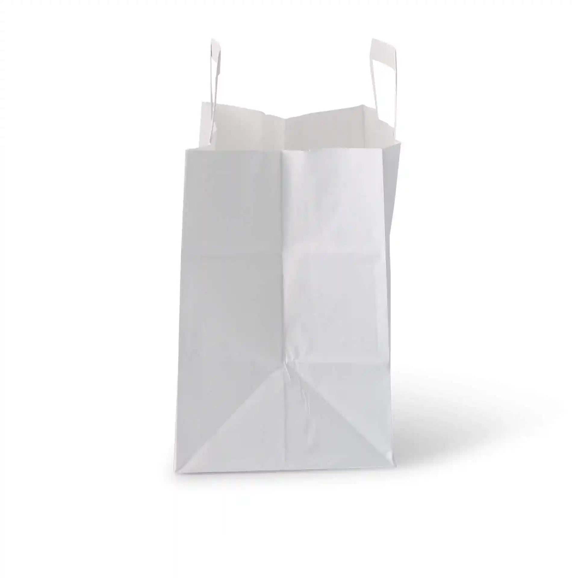 Sac en papier kraft blanc avec un large fond, mesurant 26 x 17 x 25 cm.