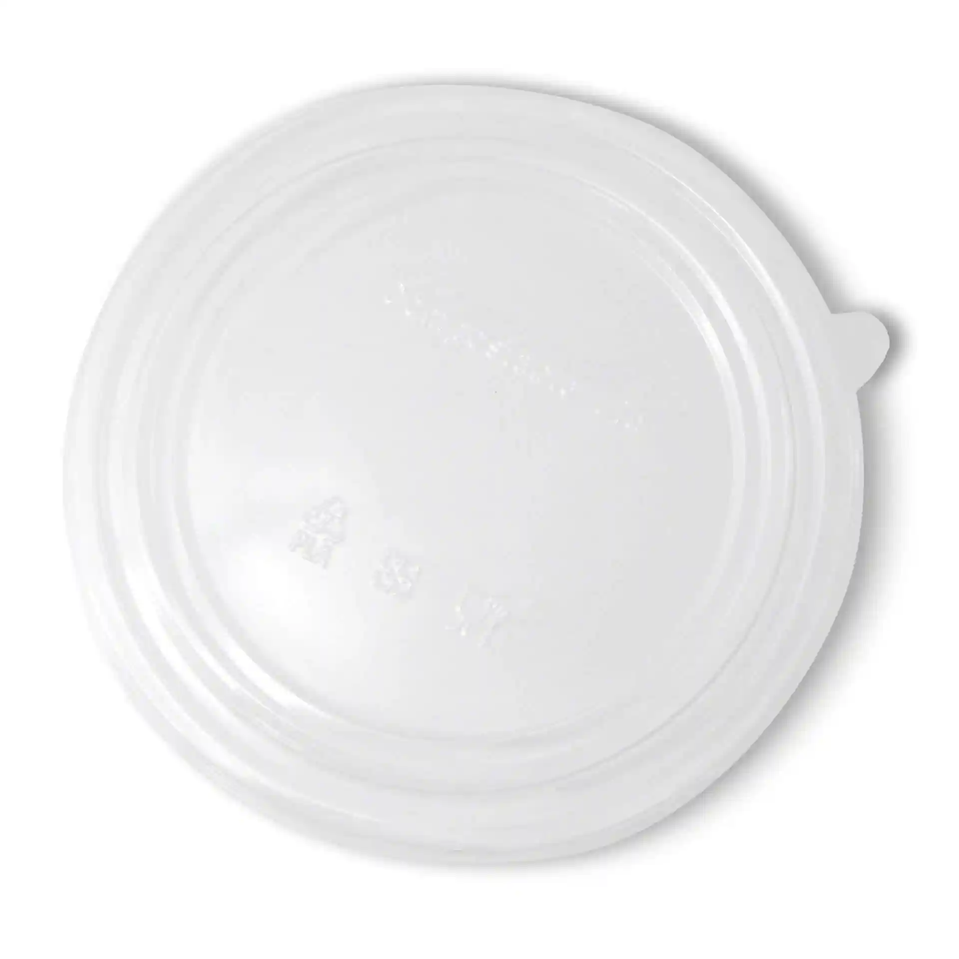 Couvercle rond transparent en PLA, mesurant 185 mm de diamètre et 17 mm de hauteur.
