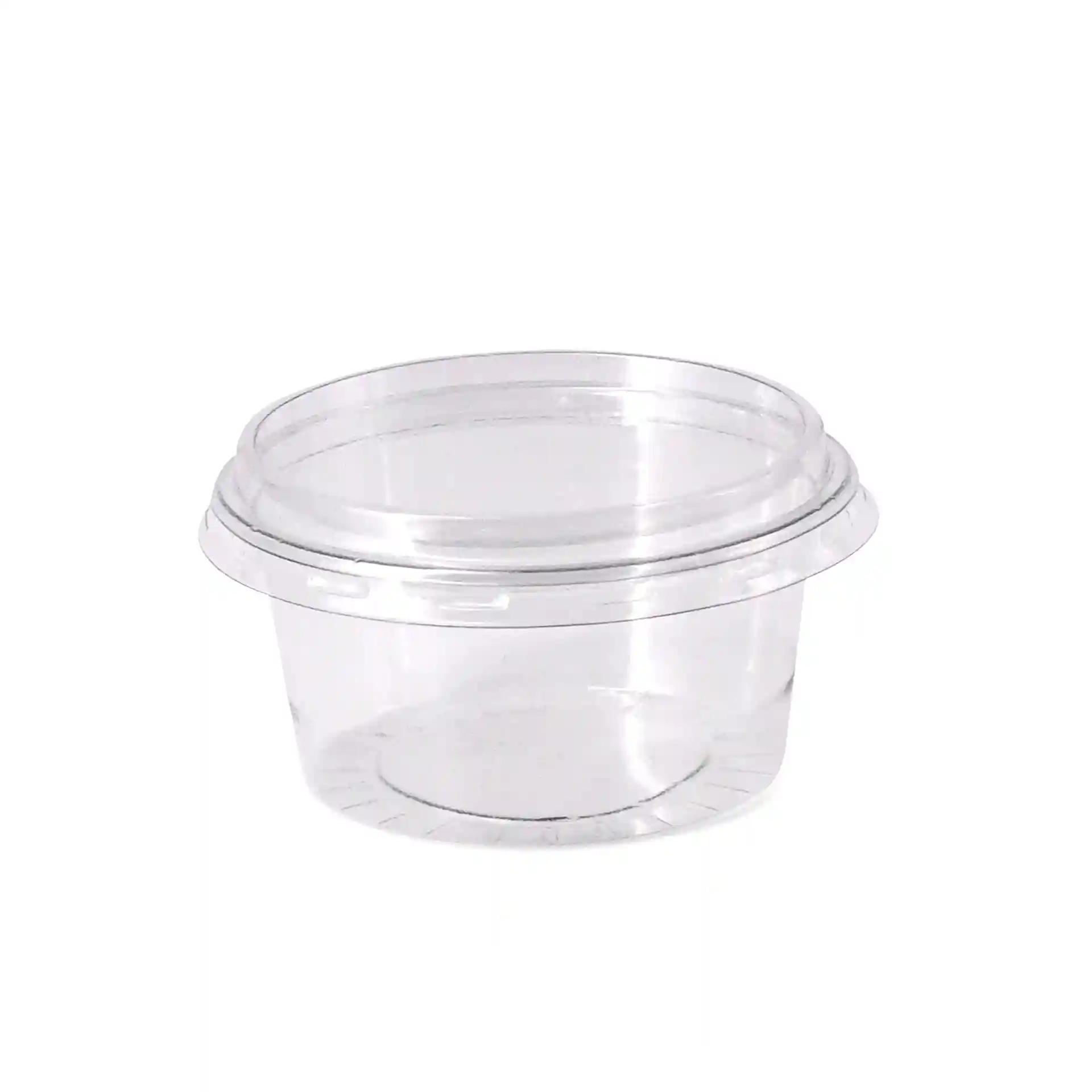Conteneur rond transparent avec couvercle, mesurant 68 mm de diamètre et 11 mm de hauteur.