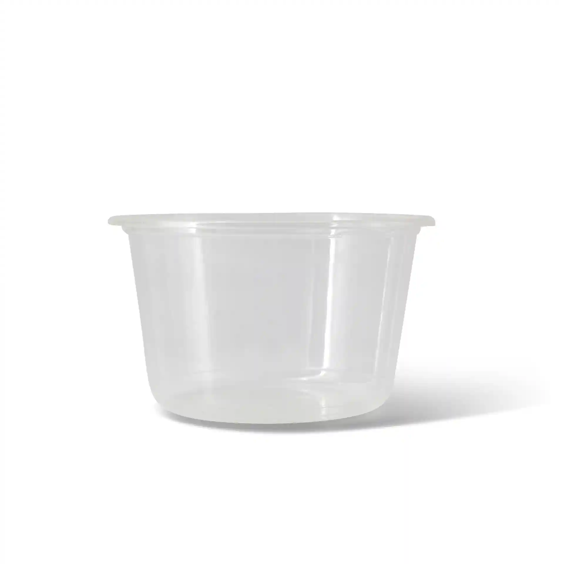 Conteneur rond transparent de 500 ml, mesurant 121 mm de diamètre et 74 mm de hauteur.