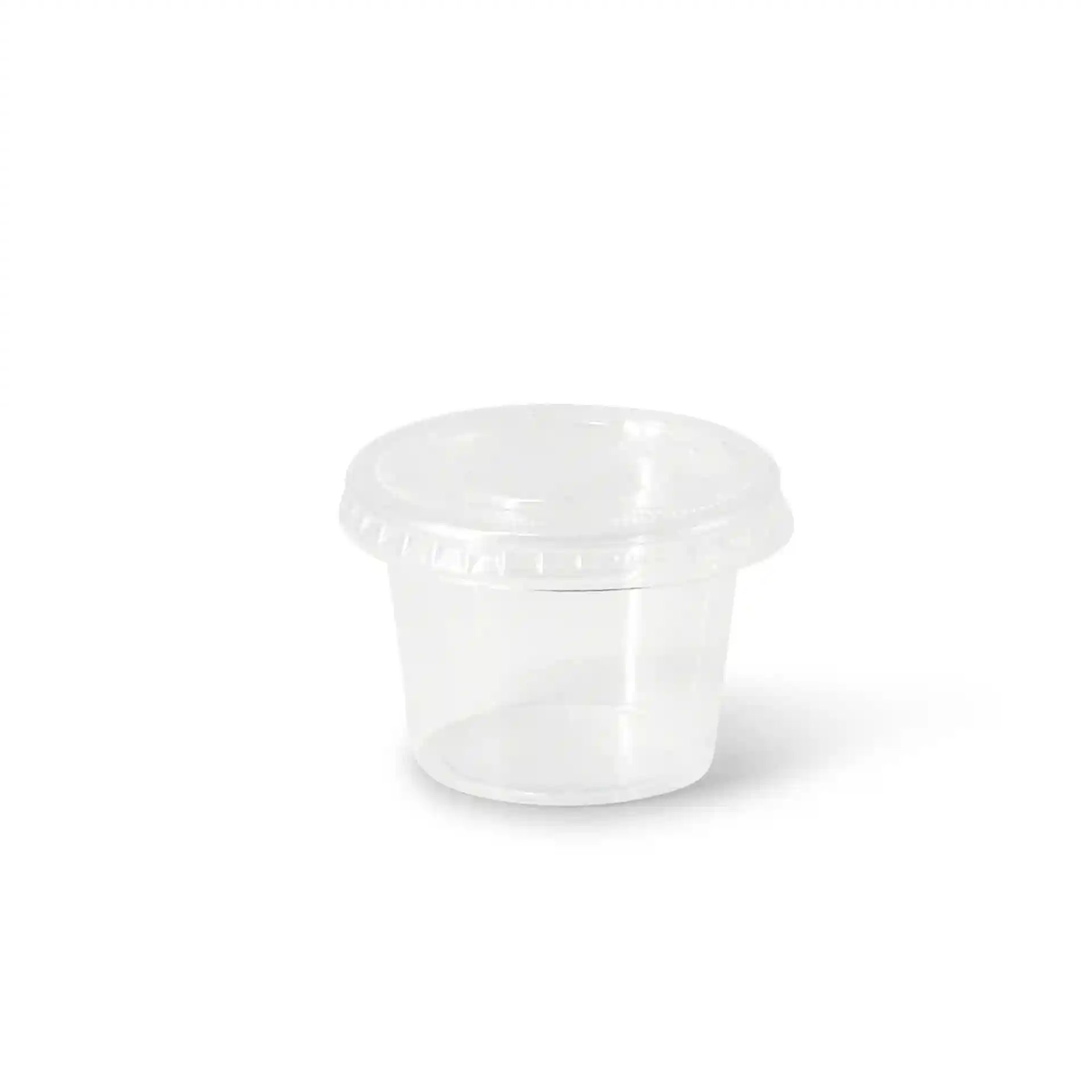 Conteneur rond transparent de 48 mm de diamètre, en matériau PLA transparent.