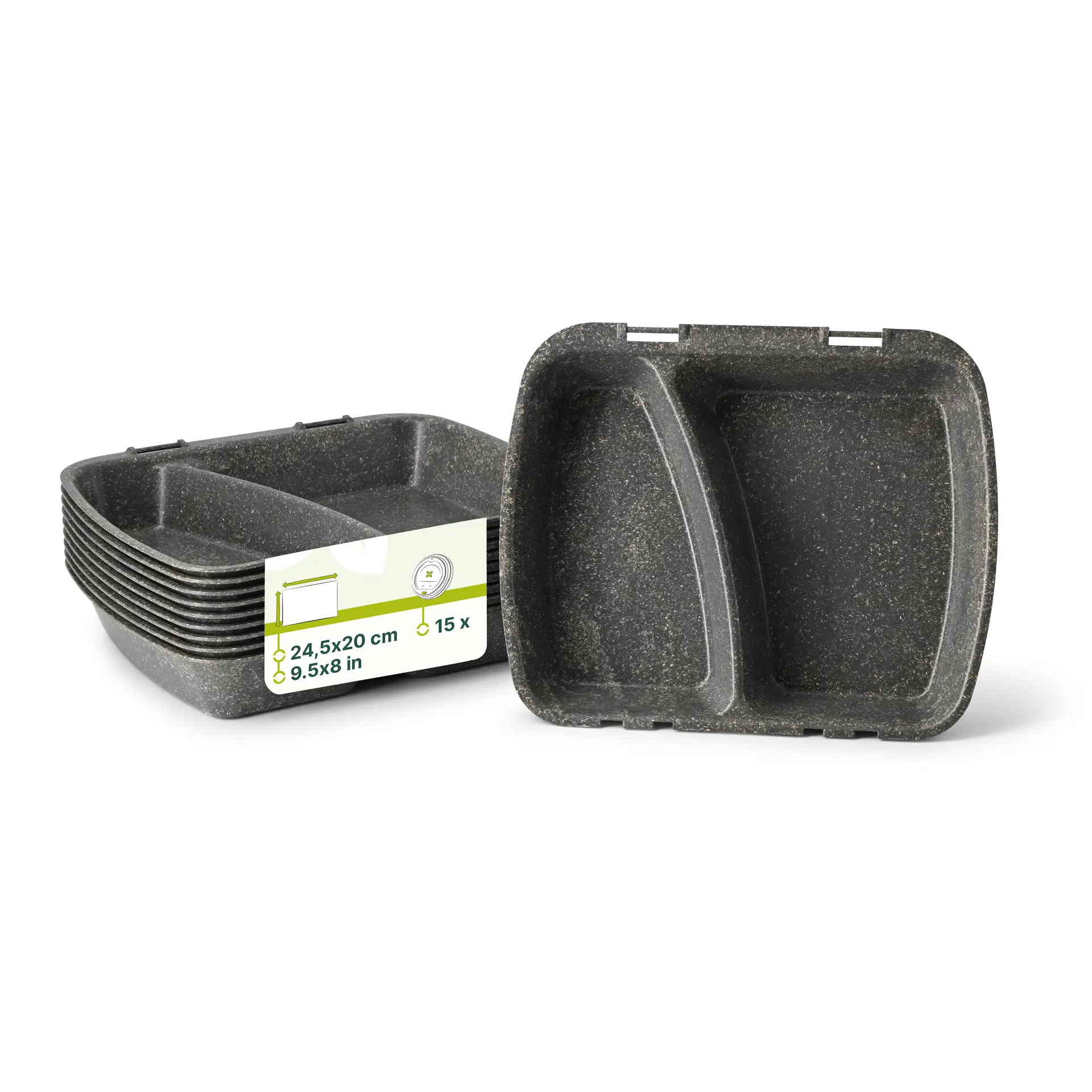 Contenant réutilisable « merways Box » poivre / gris 24,5 x 20 x 4,5cm, 2 compartiments, HP4/2 Contenant réutilisable « merways Box » poivre / gris 24,5 x 20 x 4,5cm, 2 compartiments, HP4/2