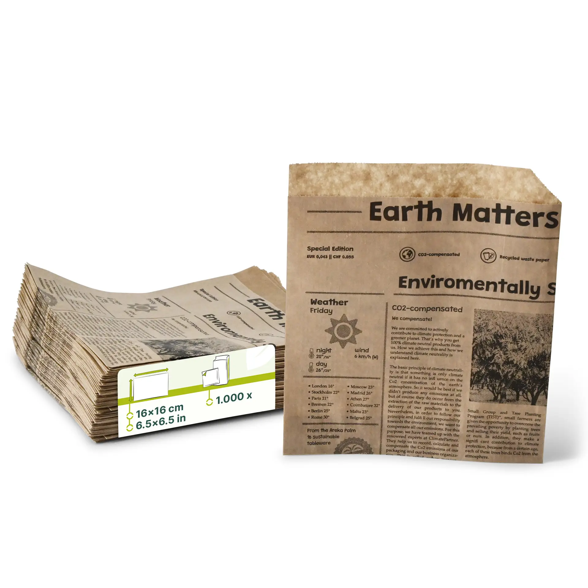 Sachet burger en papier brun, impression journal, 16 x 16 cm Sachet burger en papier brun, impression journal, 16 x 16 cm