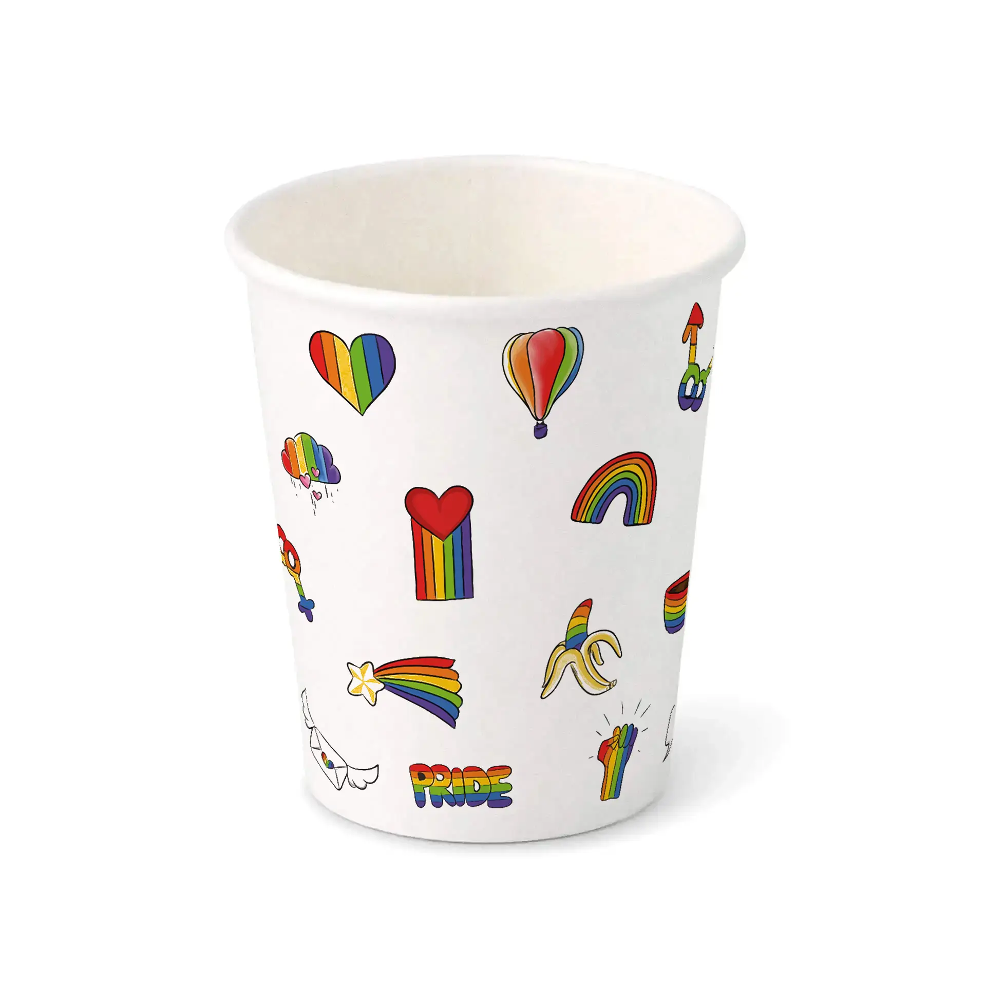 Gobelet en carton imprimé "Pride" (revêtu) 200 ml / 8 oz, Ø 80 mm, blanc