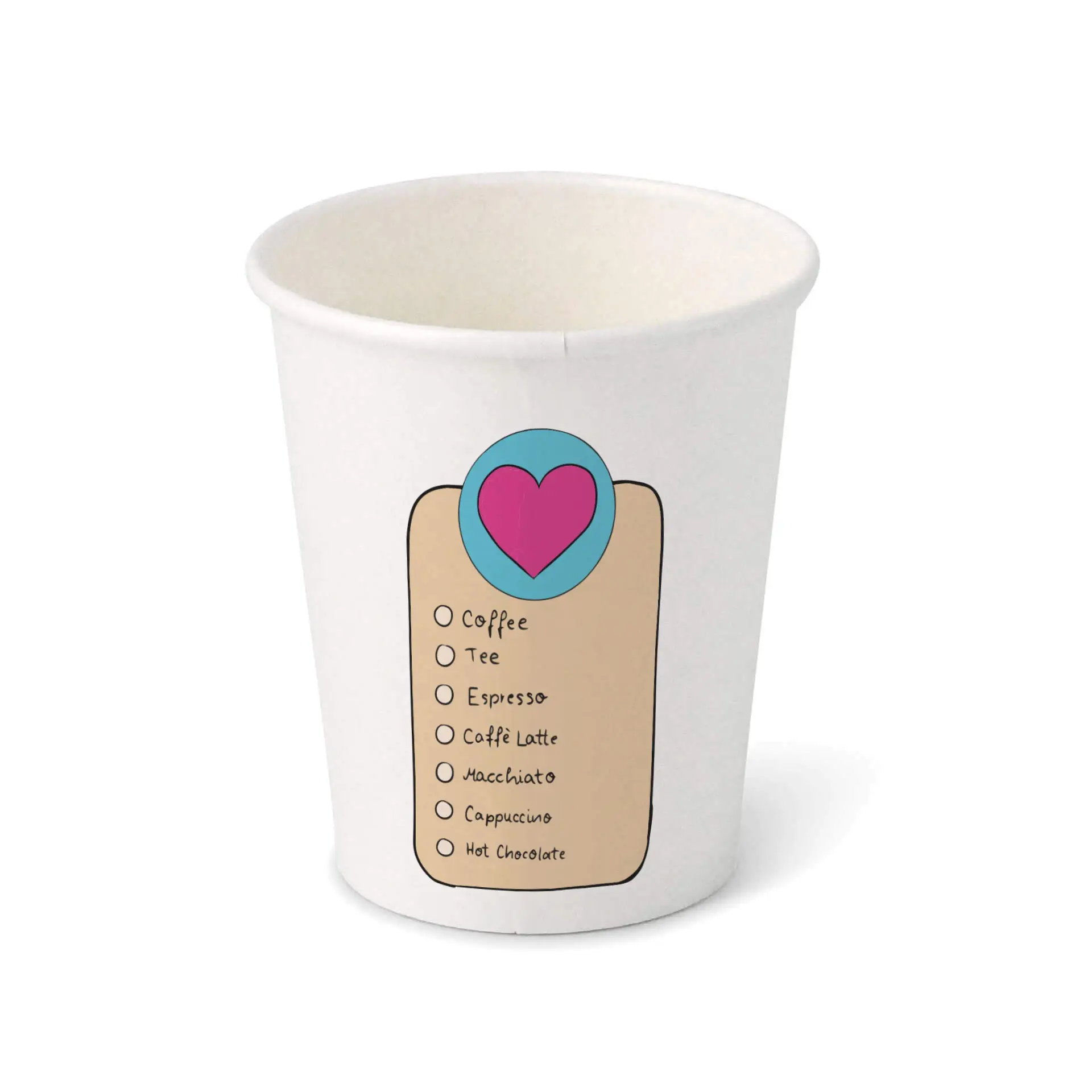 Gobelet en carton imprimé "Coffeelove" (revêtu) 200 ml / 8 oz, Ø 80 mm, blanc