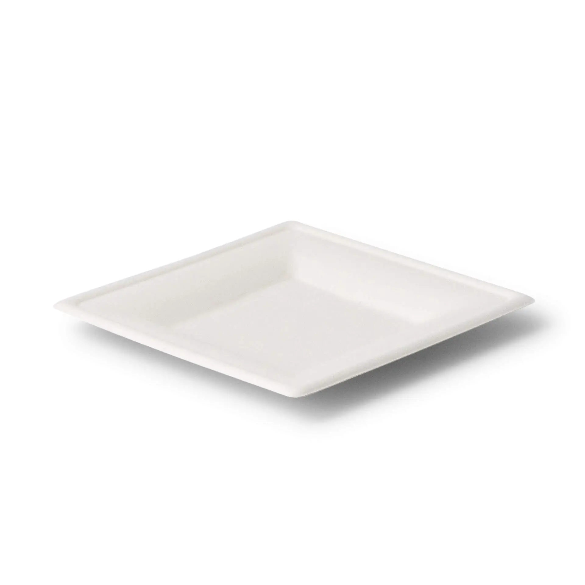 Assiette carrée en canne à sucre, 16 x 16 cm, blanche, adaptée aux plats chauds et froids, fabriquée en matériau biodégradable.