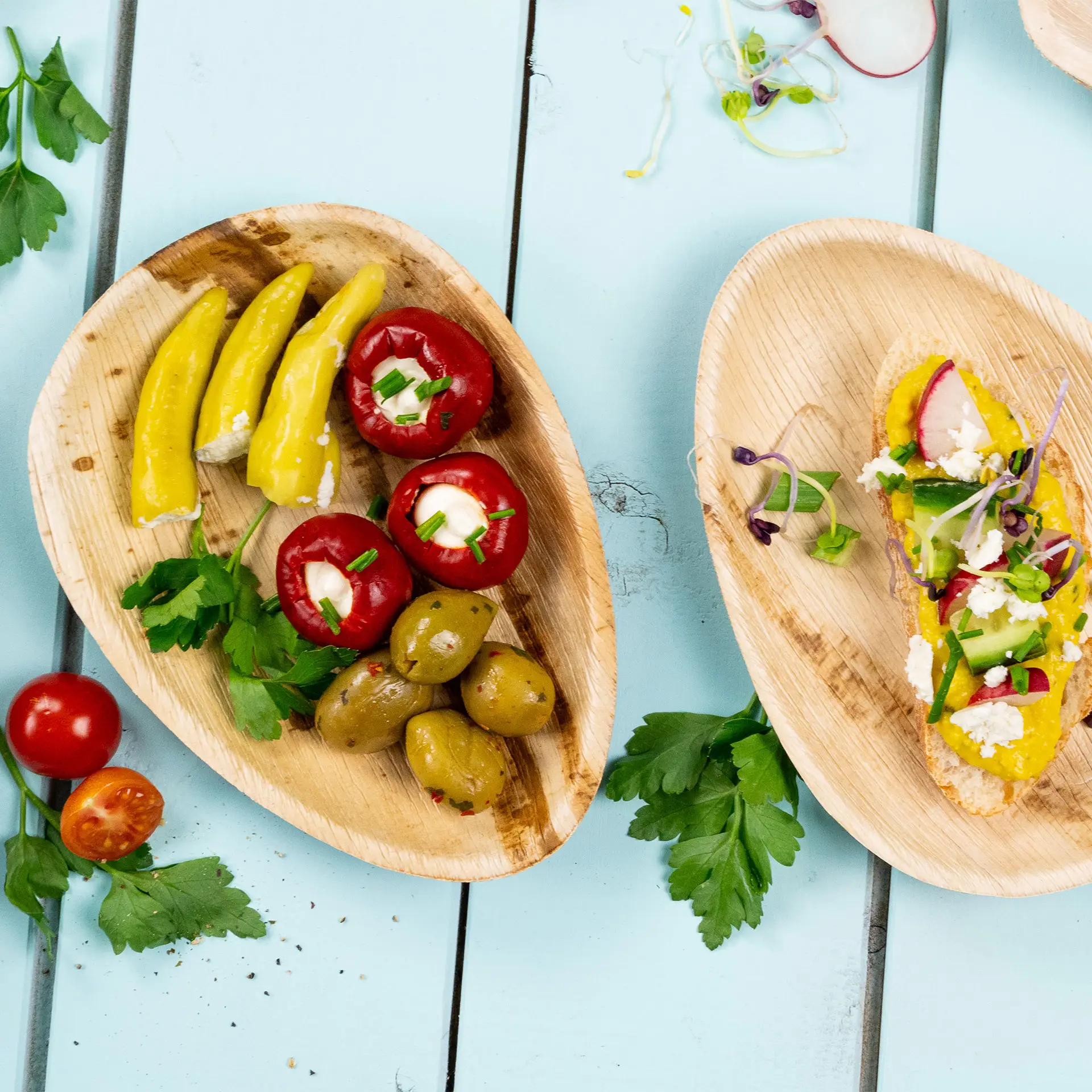 Assiette en feuille de palmier "Palmware®" 17 cm dtw05610-palmblatt-teller-palmware-17-cm-tropfenfoermig-7