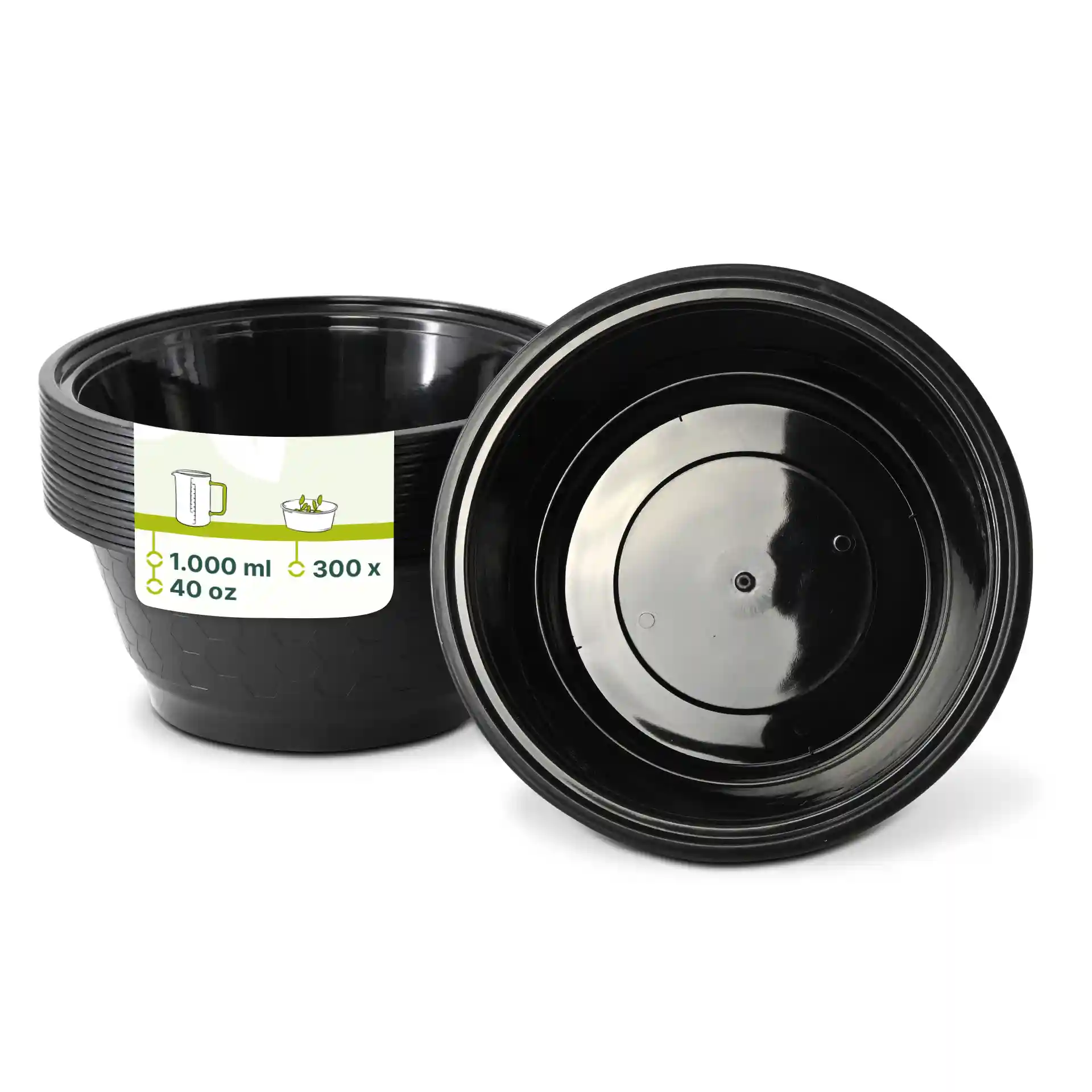 Conteneur réutilisable noir d'une capacité de 1000 ml, avec un design profond et un intérieur visible.