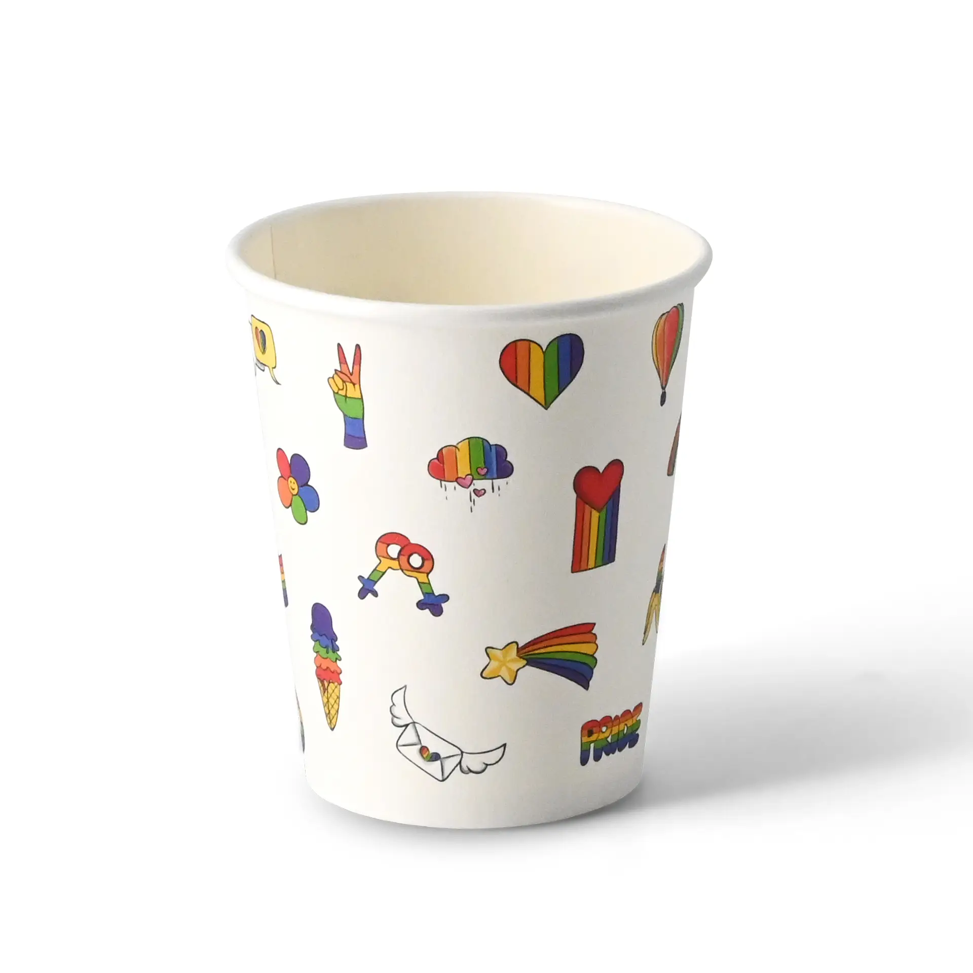Gobelet en carton imprimé "Pride" 200 ml / 8 oz, Ø 80 mm, blanc dhd04557-pappbecher-bedruckt-pride-200-ml-8-oz-80-mm-weiss-1