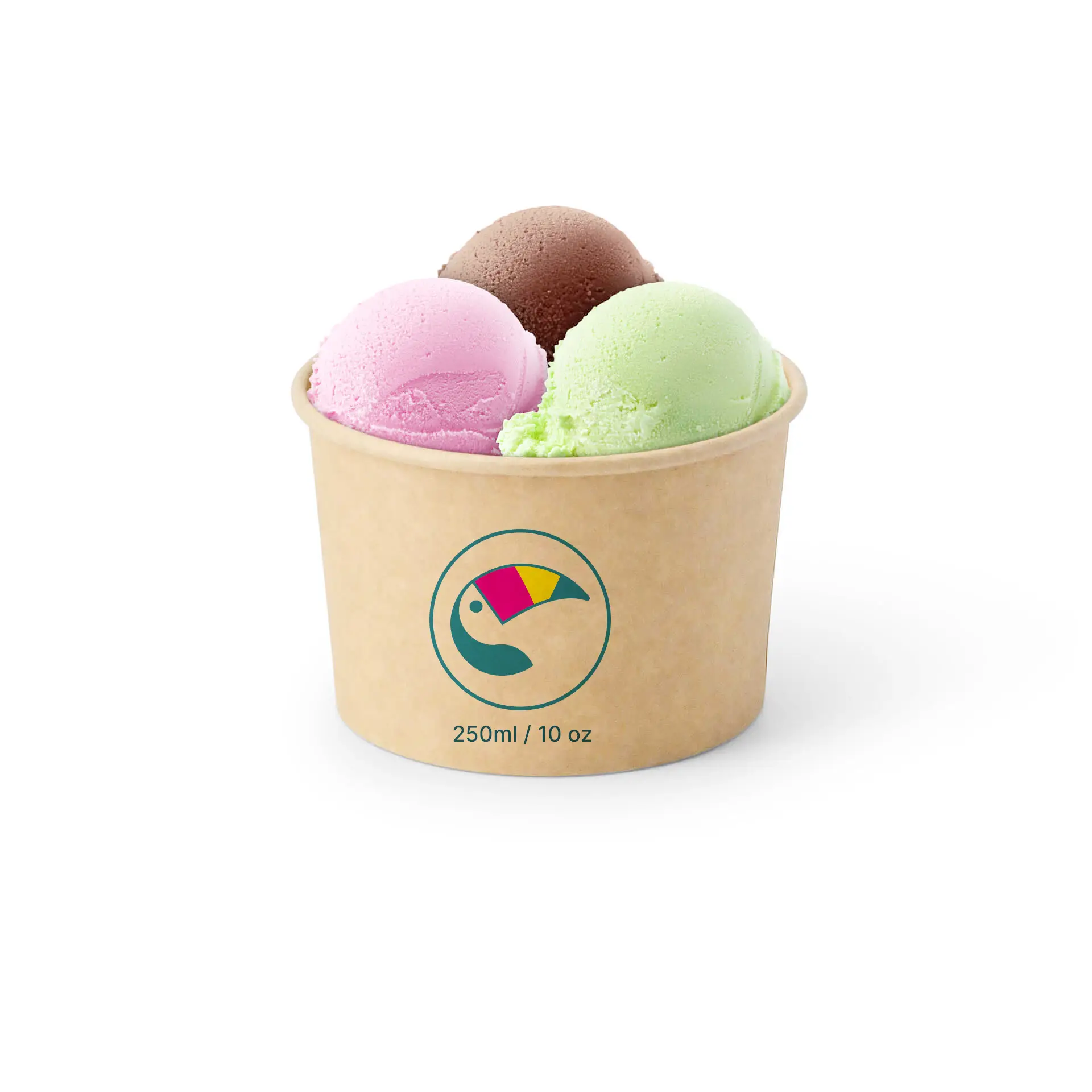 Gobelets à glace personnalisables (optionnel avec couvercle), 250 ml / 10 oz, brun, revêtement PE