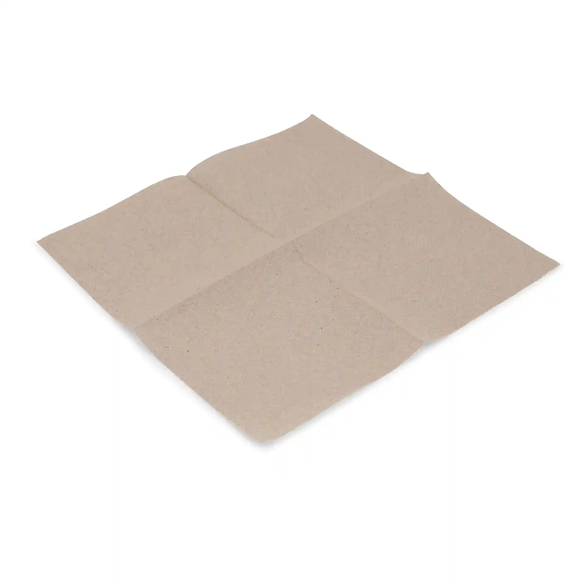 Serviette en papier carrée, non blanchie, 2 plis, recyclée, 25 x 25 cm, pliée en quartiers.